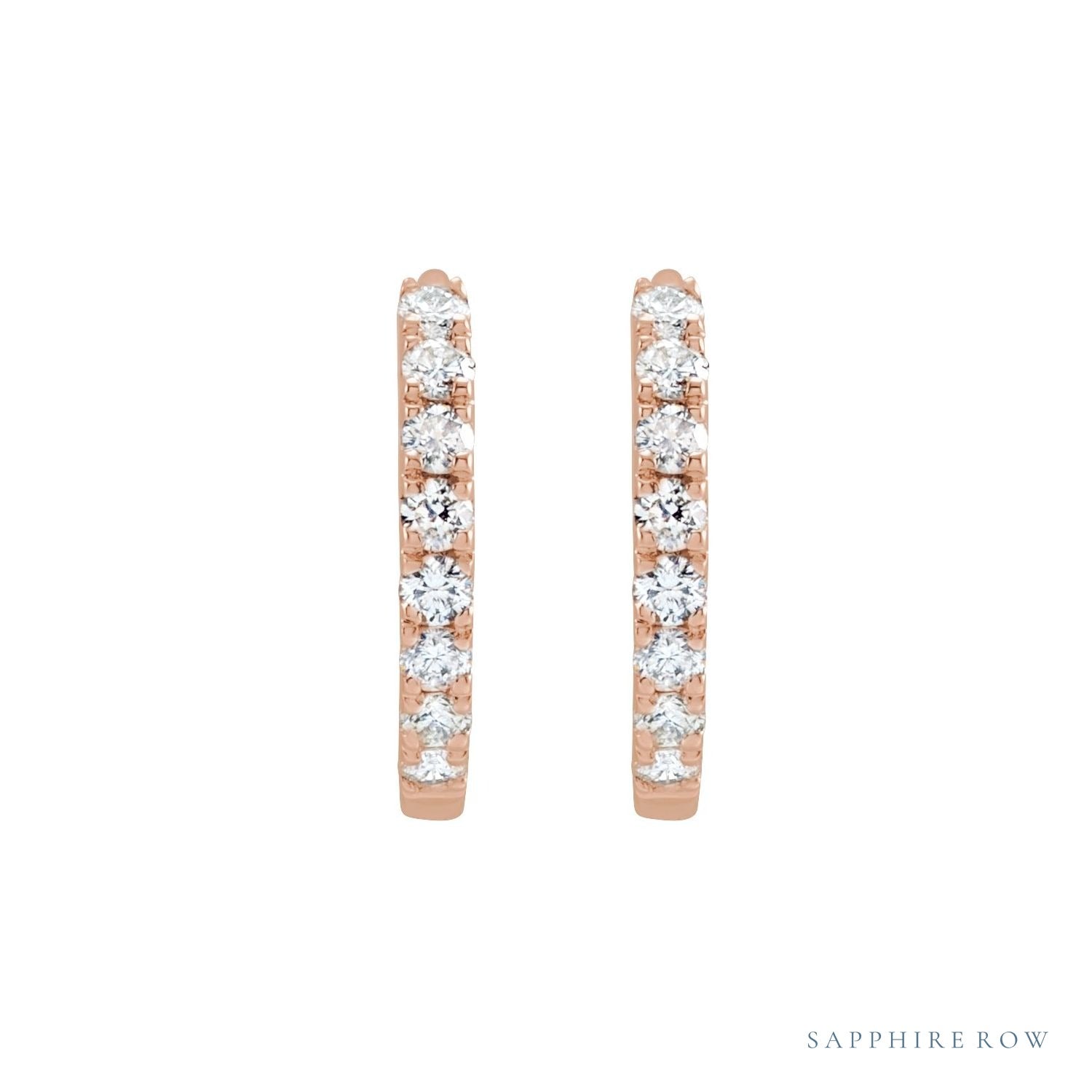 Sapphire Row Lab-Grown Diamond Pavé Huggie Earrings - 14K Rose Gold, 12 mm (view 2)