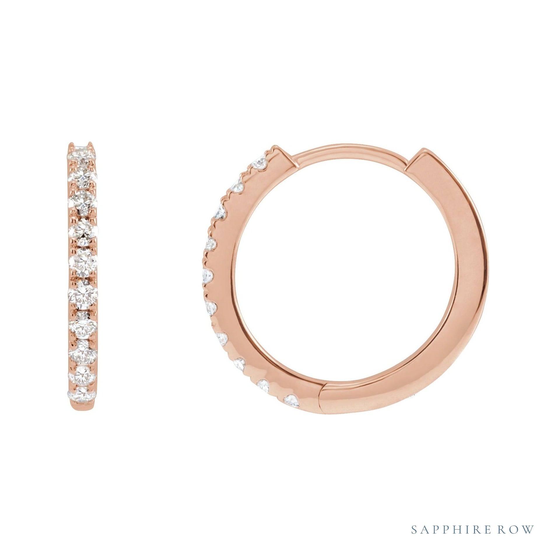 Sapphire Row Lab-Grown Diamond Pavé Huggie Earrings - 14K Rose Gold, 14 mm