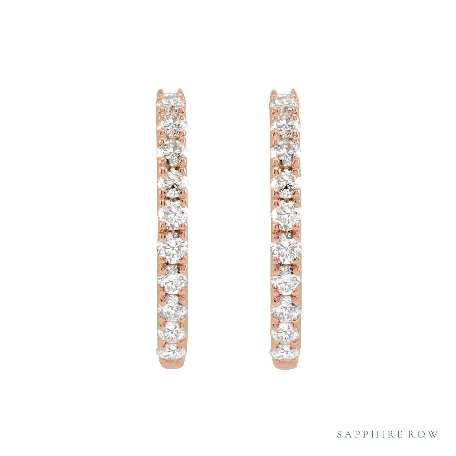 Sapphire Row Lab-Grown Diamond Pavé Huggie Earrings - 14K Rose Gold, 14 mm (view 2)