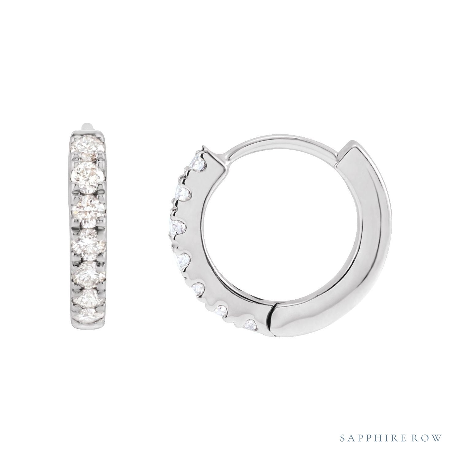 Sapphire Row Lab-Grown Diamond Pavé Huggie Earrings - 14K White Gold, 10 mm
