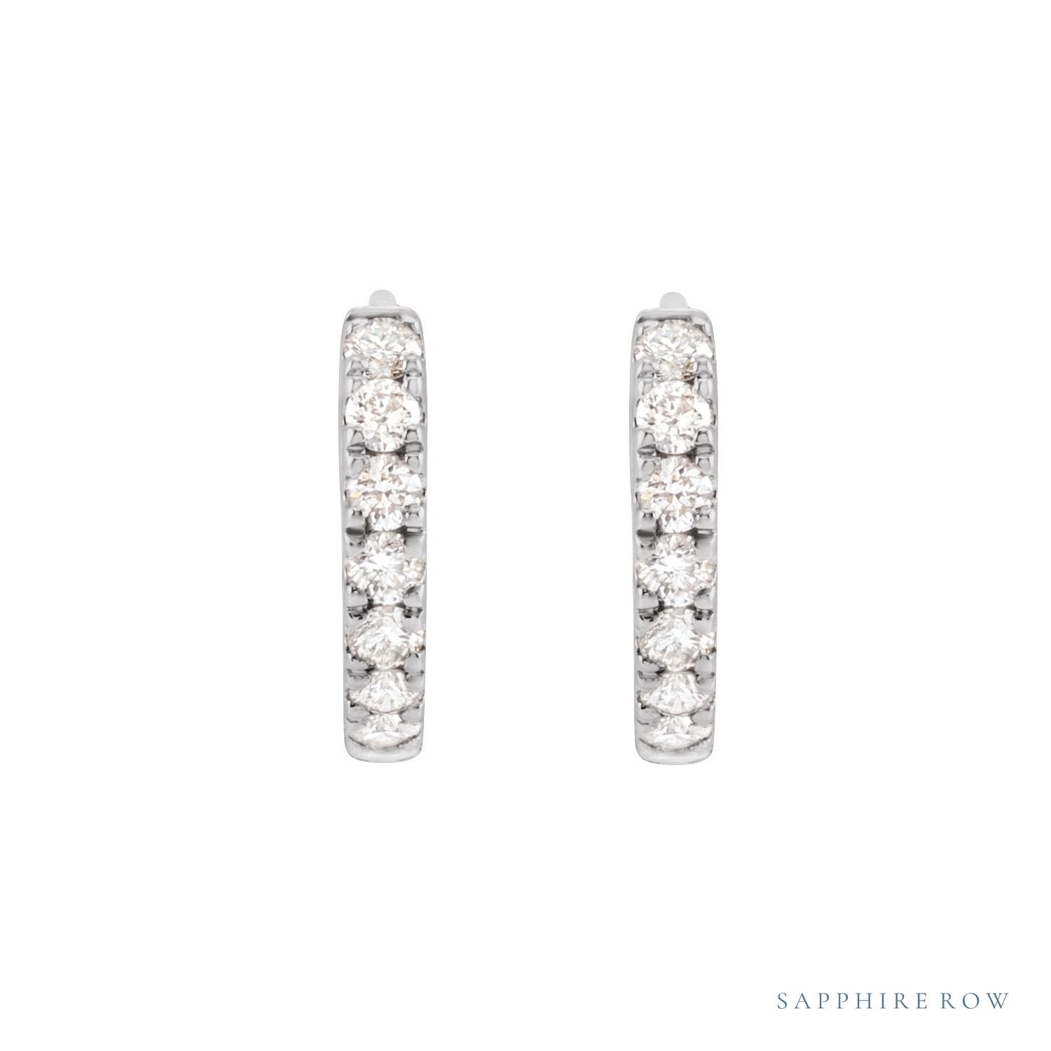 Sapphire Row Lab-Grown Diamond Pavé Huggie Earrings - 14K White Gold, 10 mm (view 2)