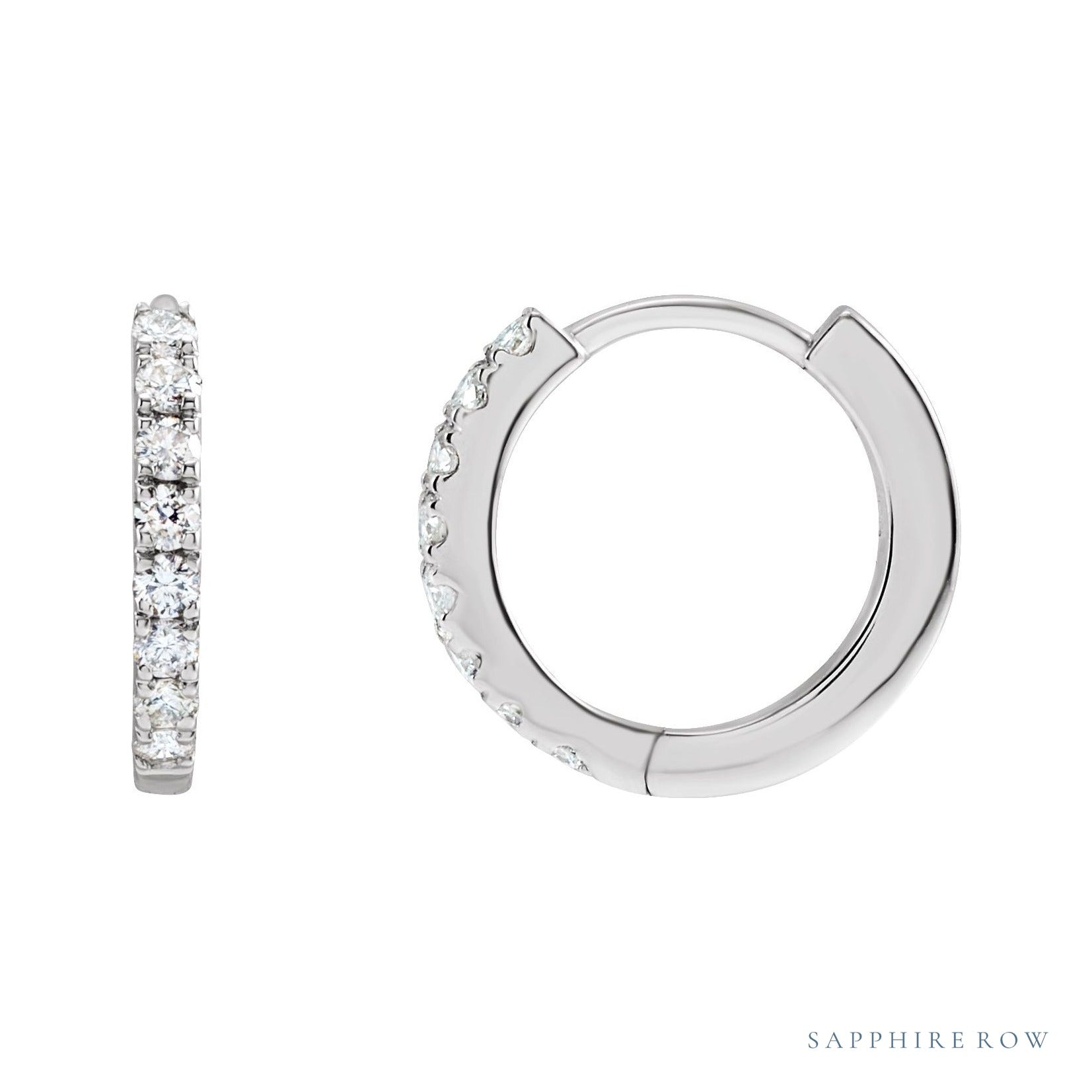 Sapphire Row Lab-Grown Diamond Pavé Huggie Earrings - 14K White Gold, 12 mm