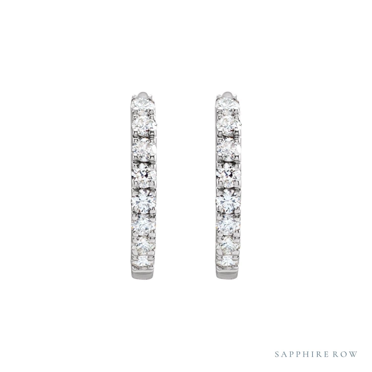Sapphire Row Lab-Grown Diamond Pavé Huggie Earrings - 14K White Gold, 12 mm (view 2)