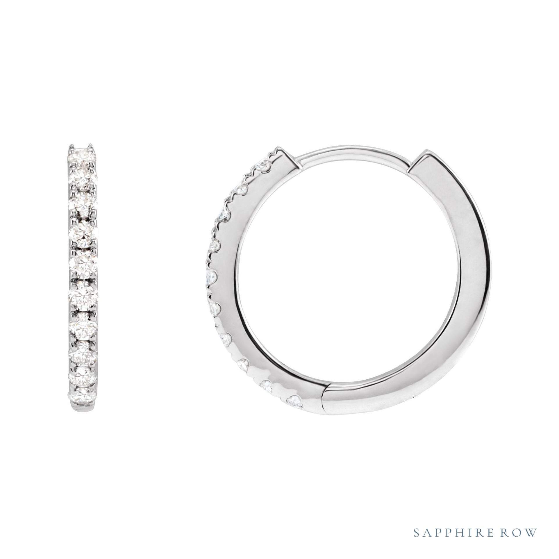 Sapphire Row Lab-Grown Diamond Pavé Huggie Earrings - 14K White Gold, 14 mm