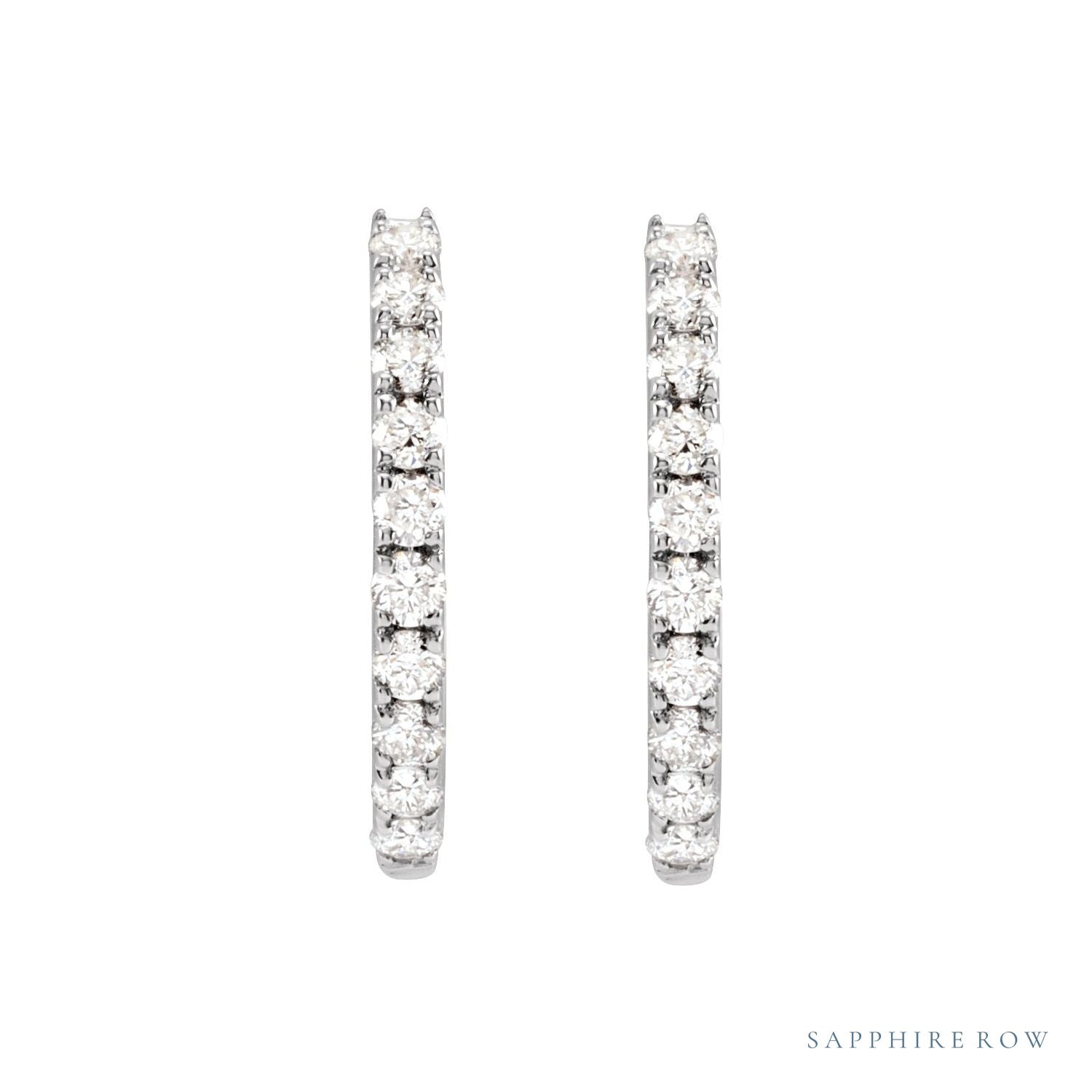 Sapphire Row Lab-Grown Diamond Pavé Huggie Earrings - 14K White Gold, 14 mm (view 2)