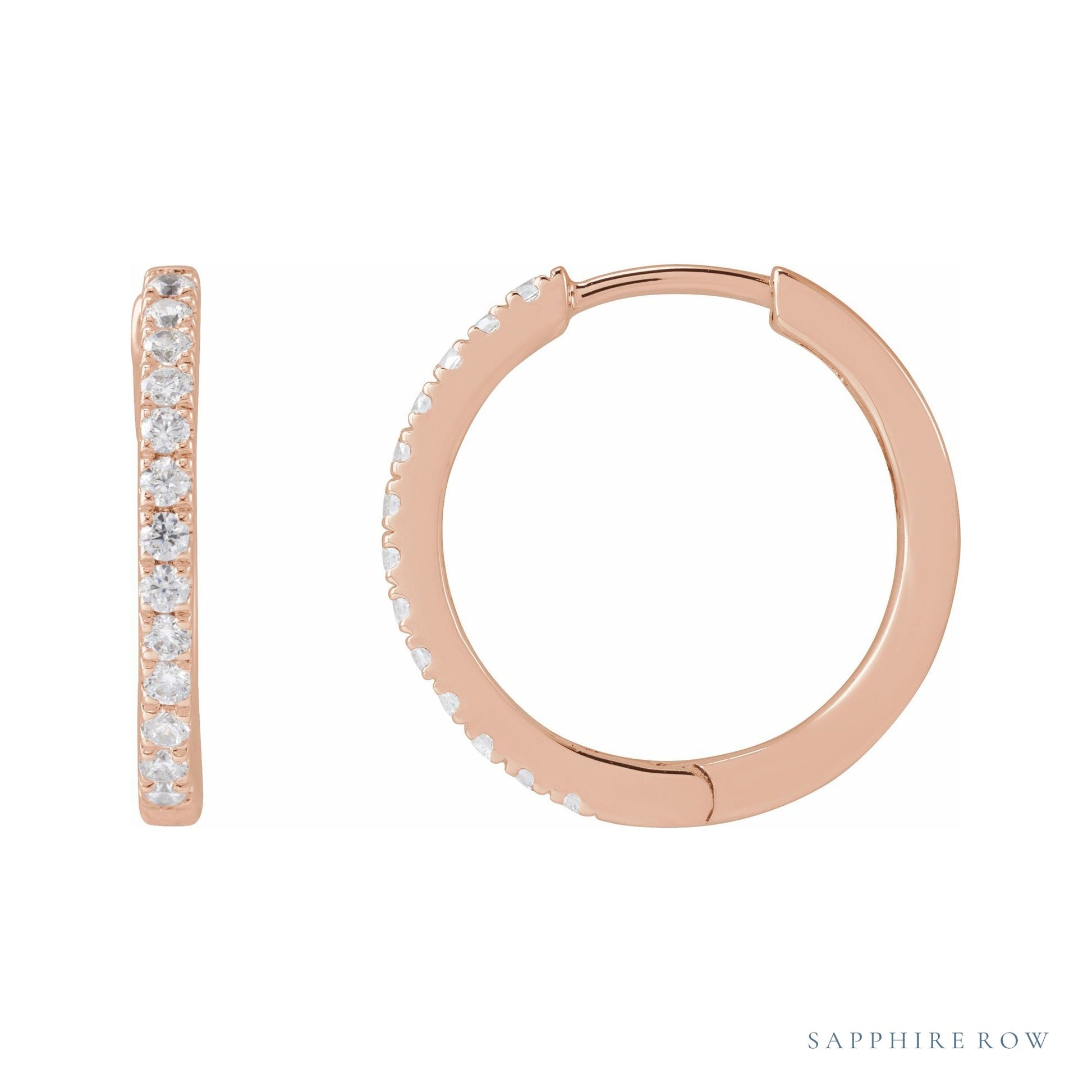 Sapphire Row Lab-Grown Diamond Pavé Huggie Earrings - 14K Rose Gold, 16.3 mm