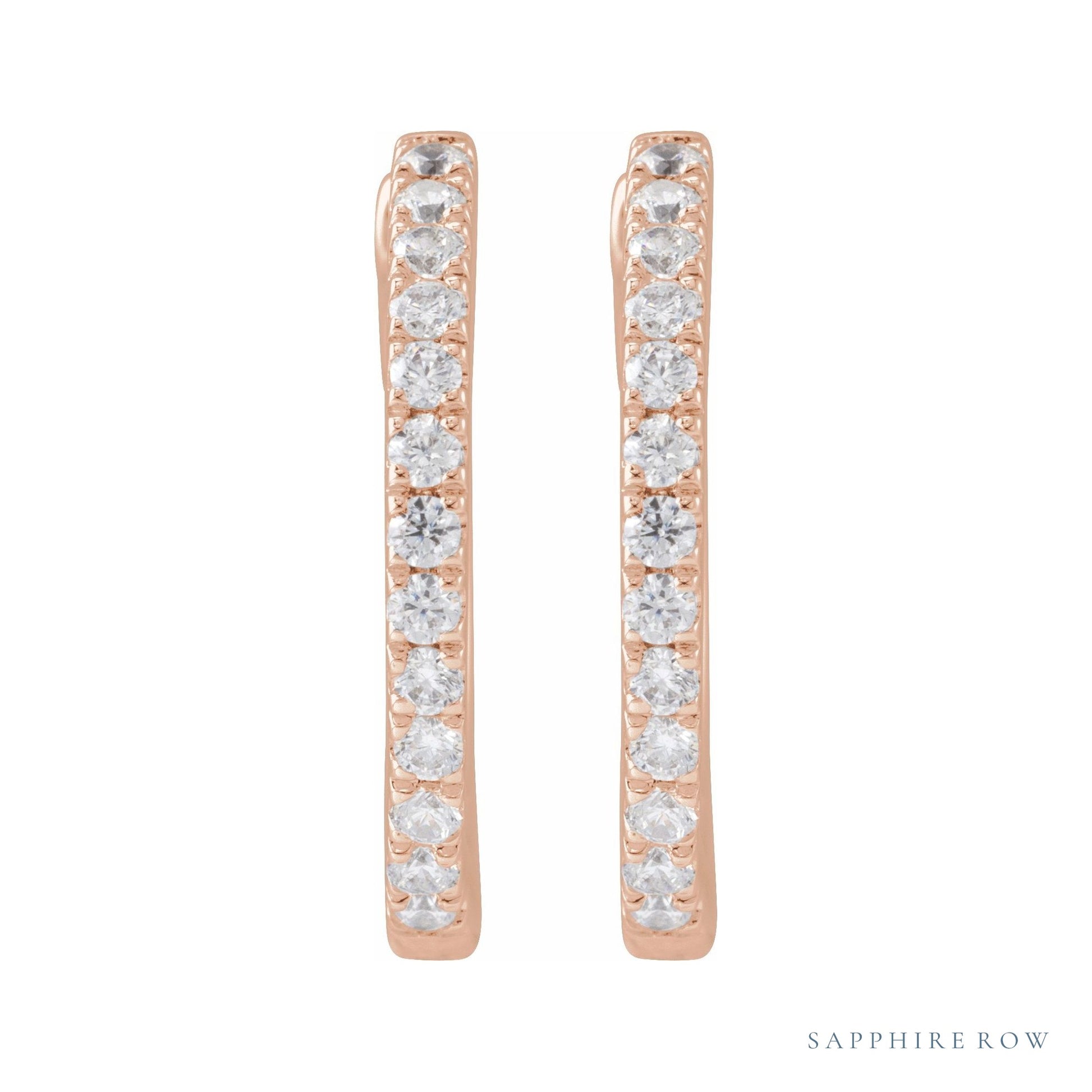 Sapphire Row Lab-Grown Diamond Pavé Huggie Earrings - 14K Rose Gold, 16.3 mm (view 2)