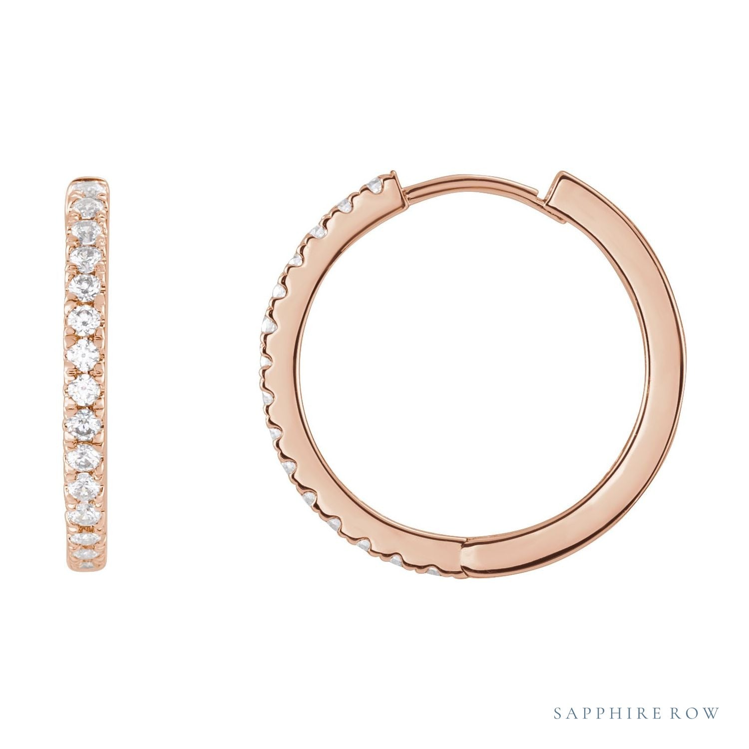 Sapphire Row Lab-Grown Diamond Pavé Huggie Earrings - 14K Rose Gold, 17.4 mm