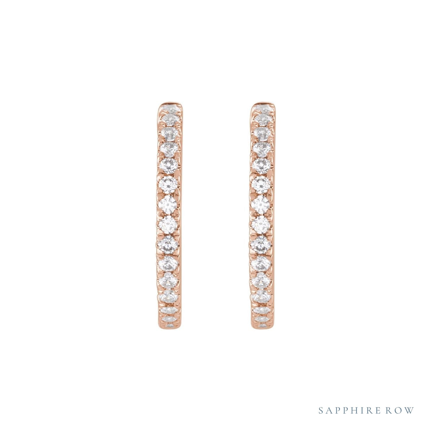 Sapphire Row Lab-Grown Diamond Pavé Huggie Earrings - 14K Rose Gold, 17.4 mm (view 2)