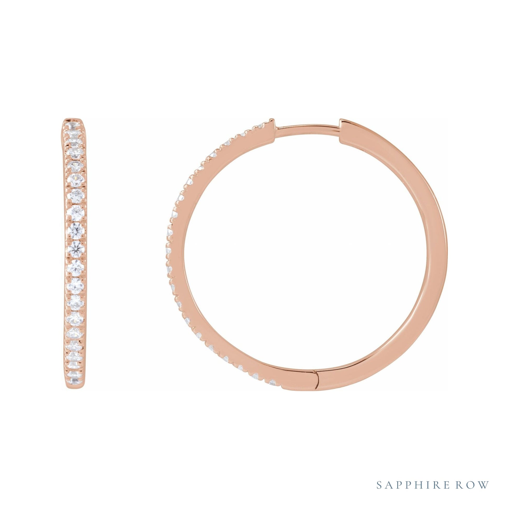 Sapphire Row Lab-Grown Diamond Pavé Huggie Earrings - 14K Rose Gold, 22.9 mm