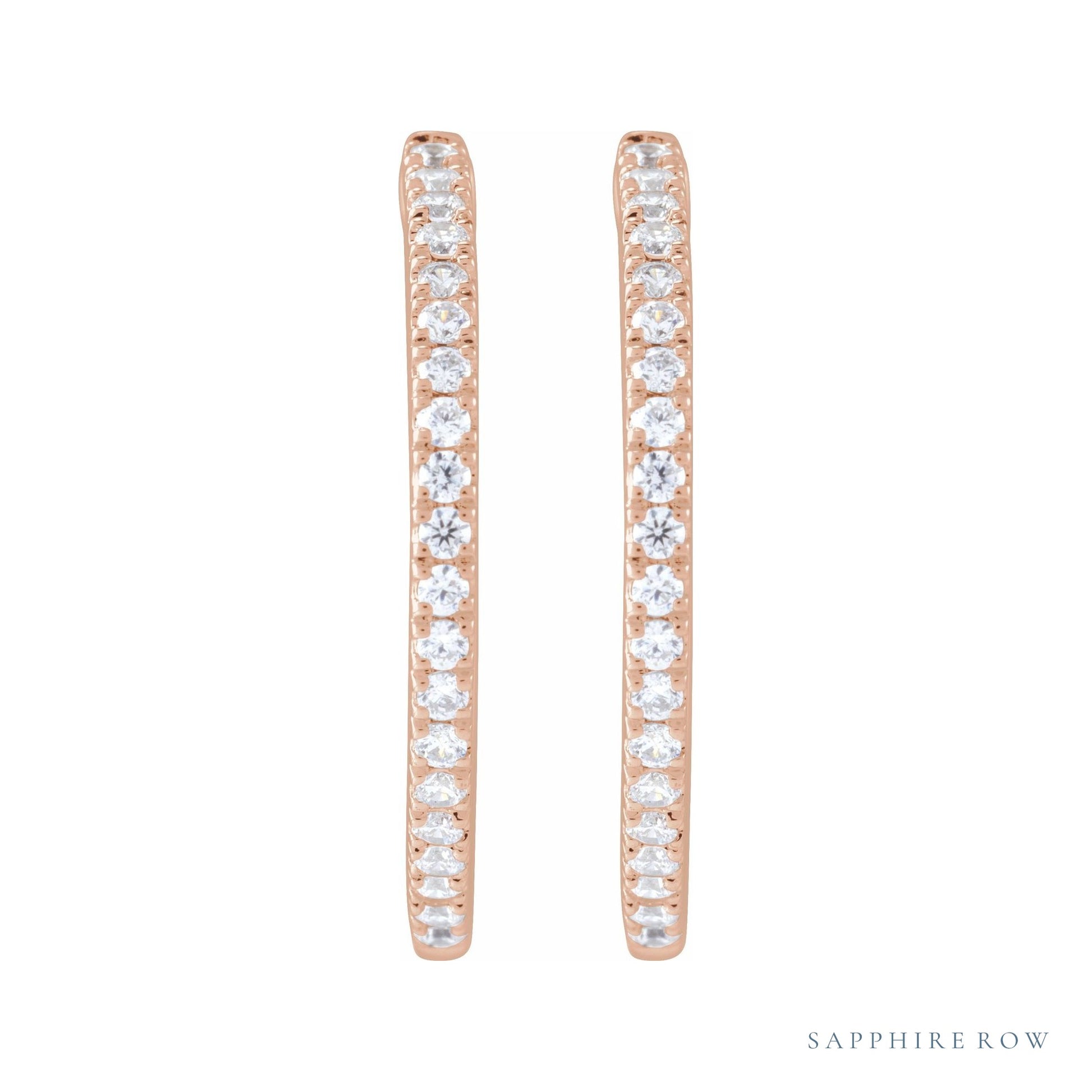 Sapphire Row Lab-Grown Diamond Pavé Huggie Earrings - 14K Rose Gold, 22.9 mm (view 2)