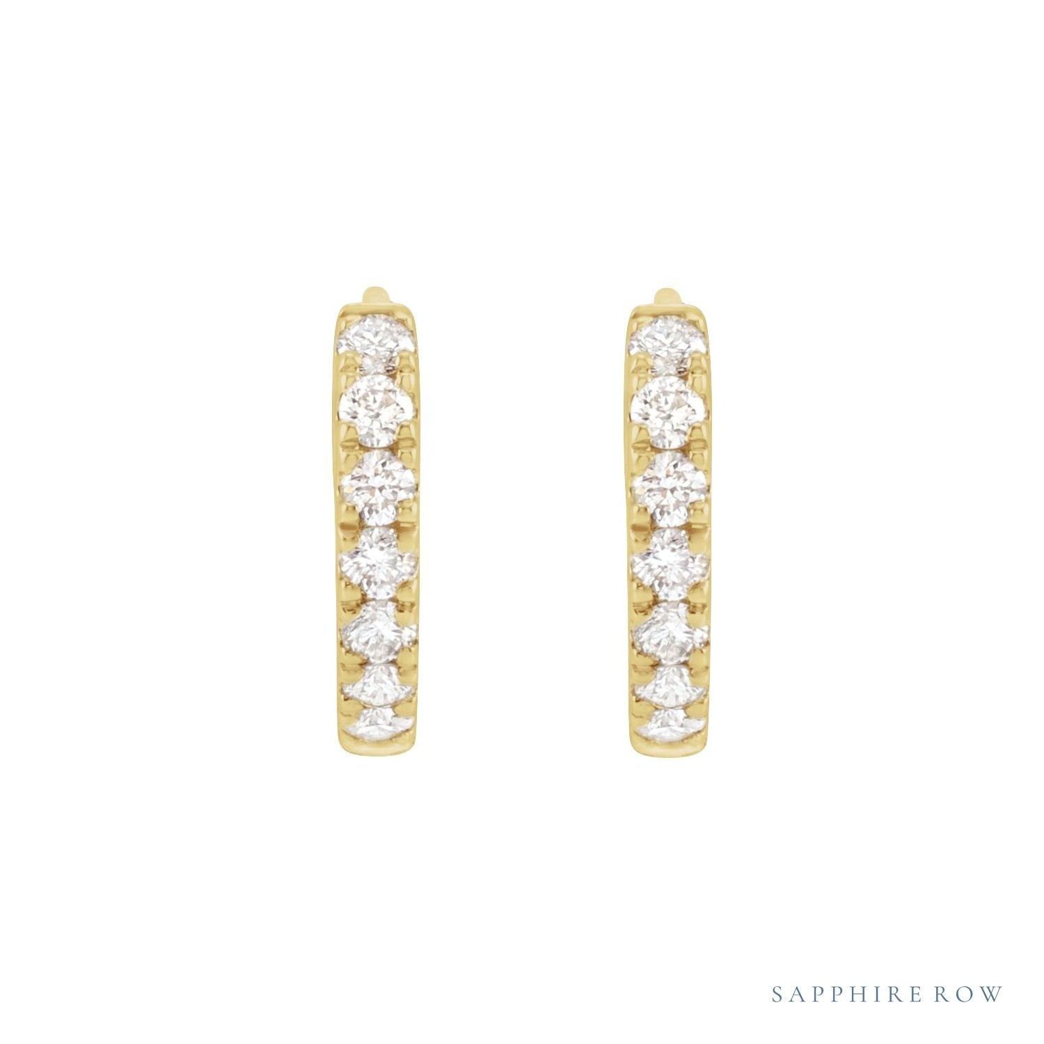 Sapphire Row Lab-Grown Diamond Pavé Huggie Earrings - 14K Yellow Gold, 10 mm (view 2)