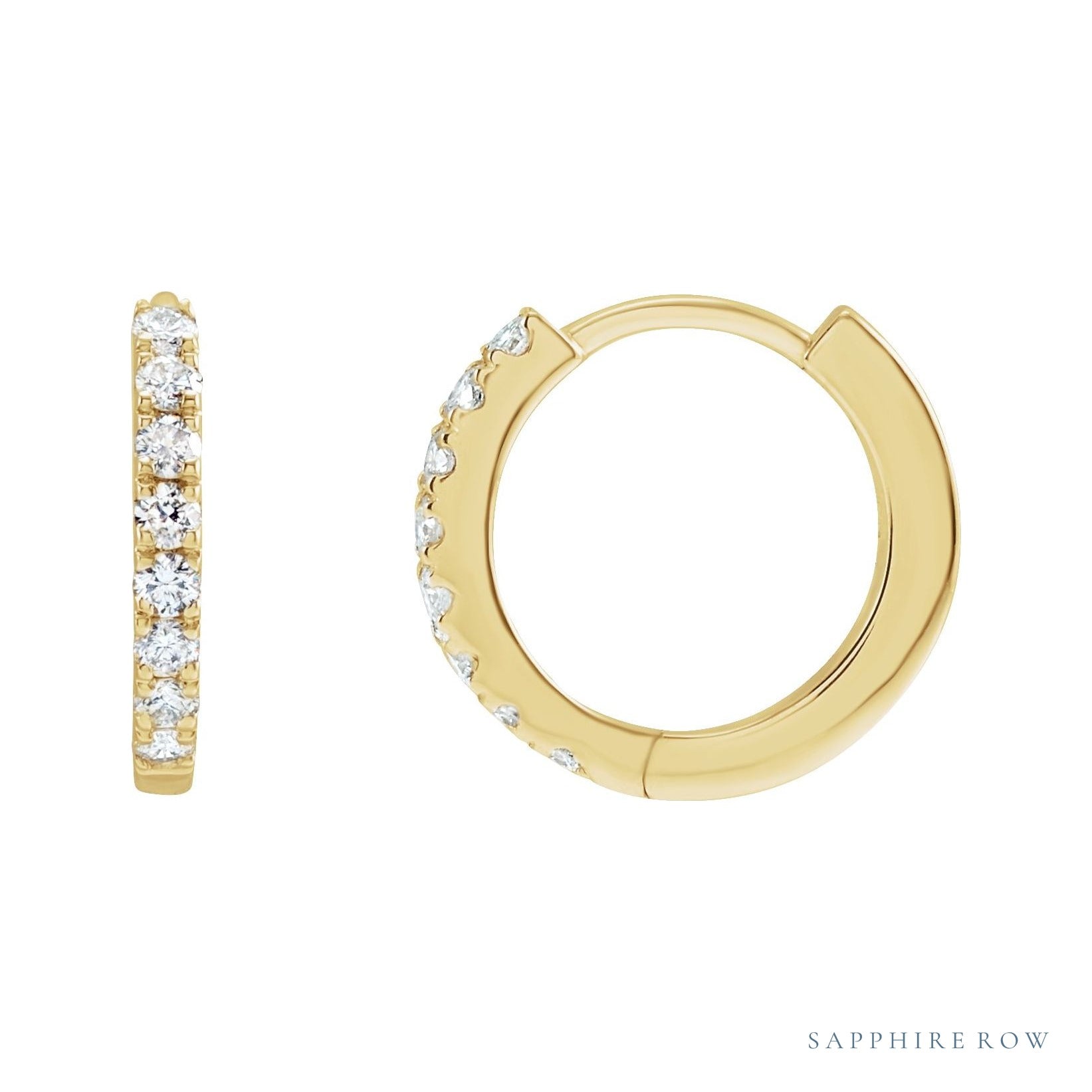 Sapphire Row Lab-Grown Diamond Pavé Huggie Earrings - 14K Yellow Gold, 12 mm