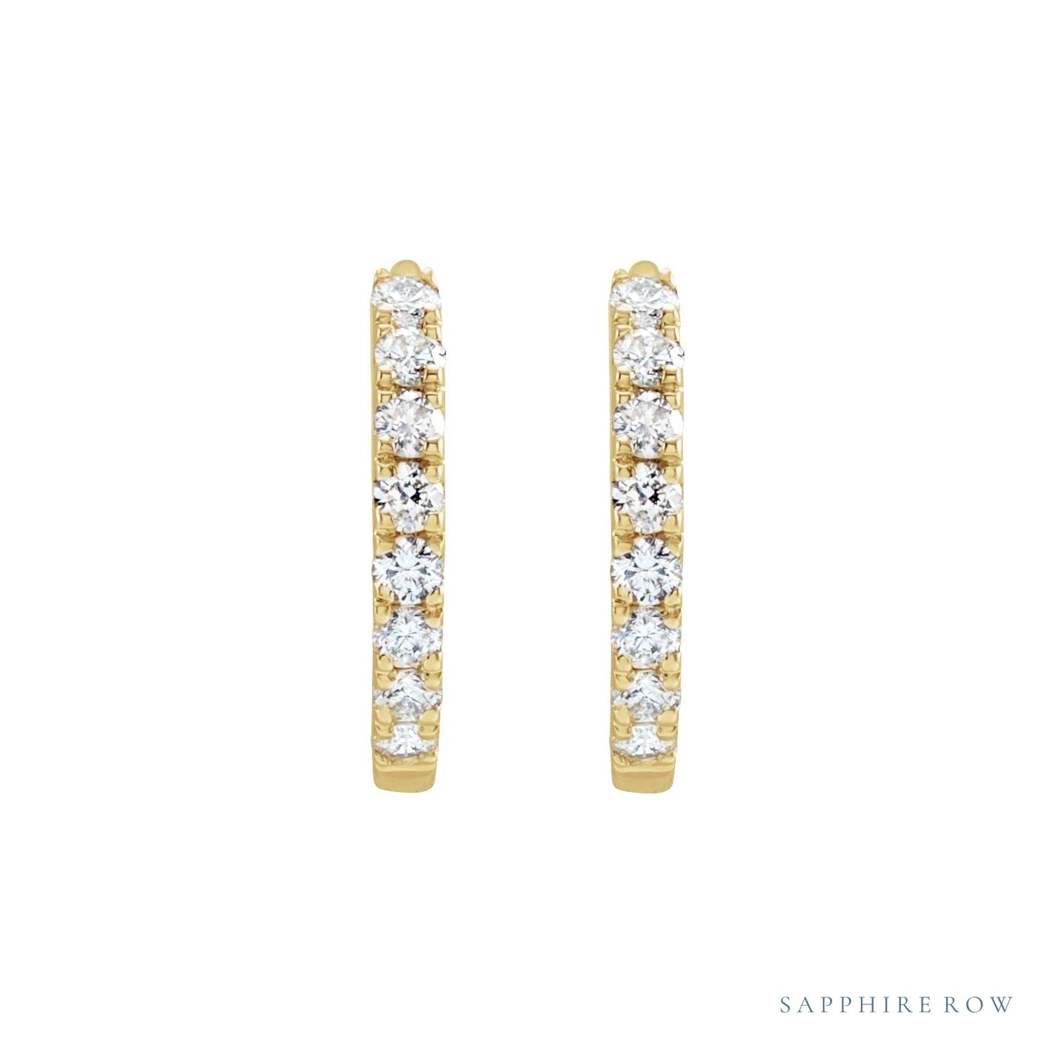 Sapphire Row Lab-Grown Diamond Pavé Huggie Earrings - 14K Yellow Gold, 12 mm (view 2)