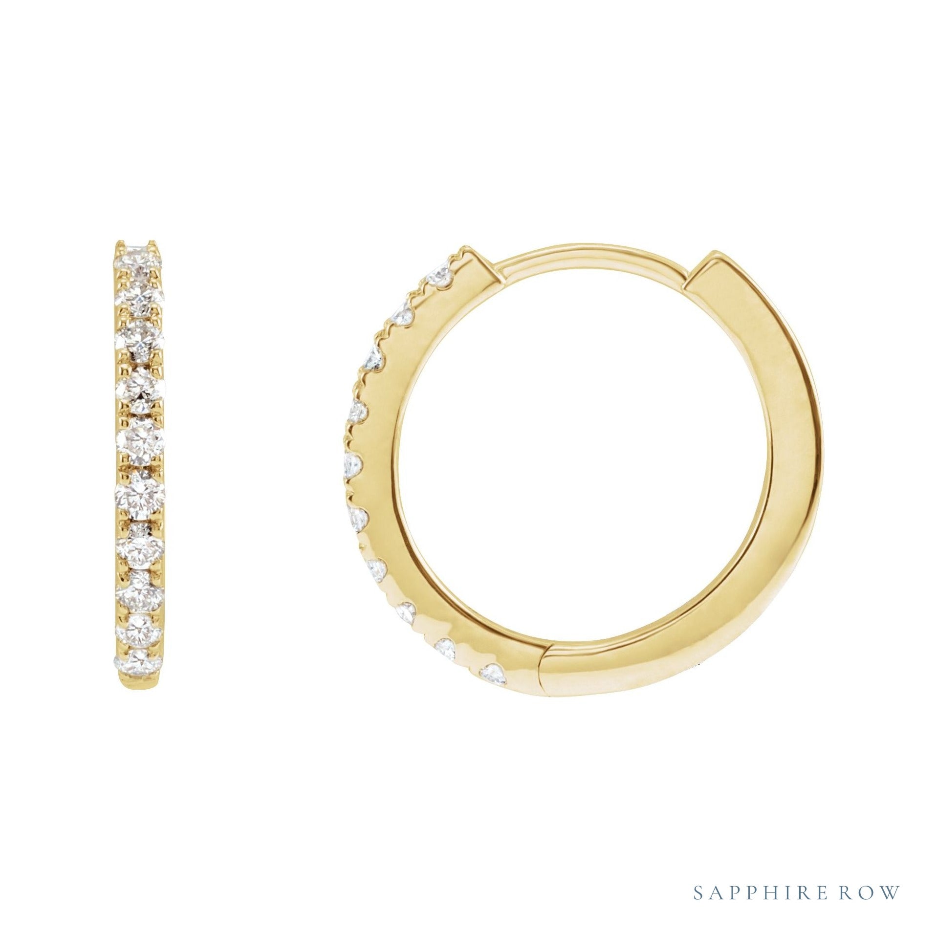Sapphire Row Lab-Grown Diamond Pavé Huggie Earrings - 14K Yellow Gold, 14 mm