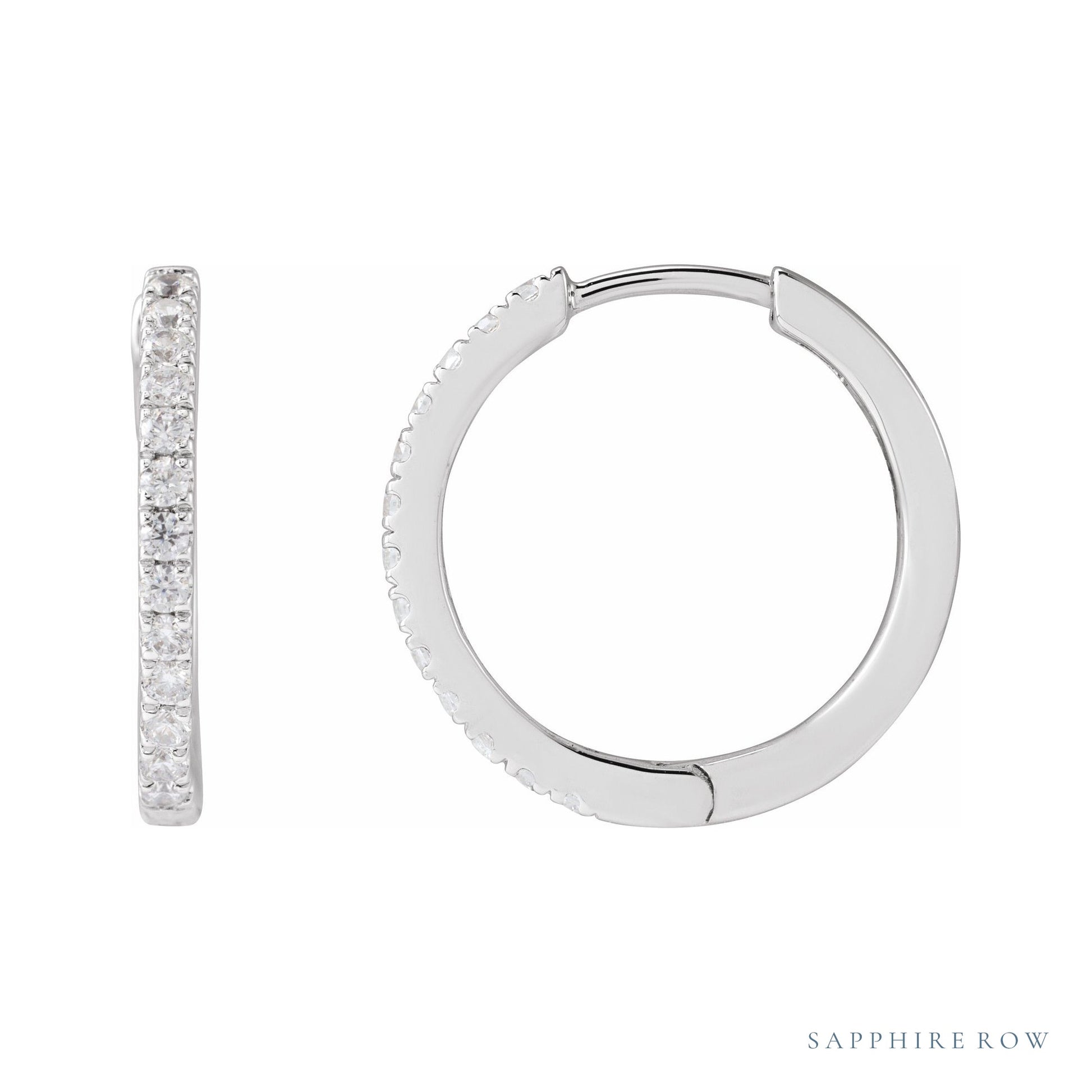 Sapphire Row Lab-Grown Diamond Pavé Huggie Earrings - 14K White Gold, 16.3 mm