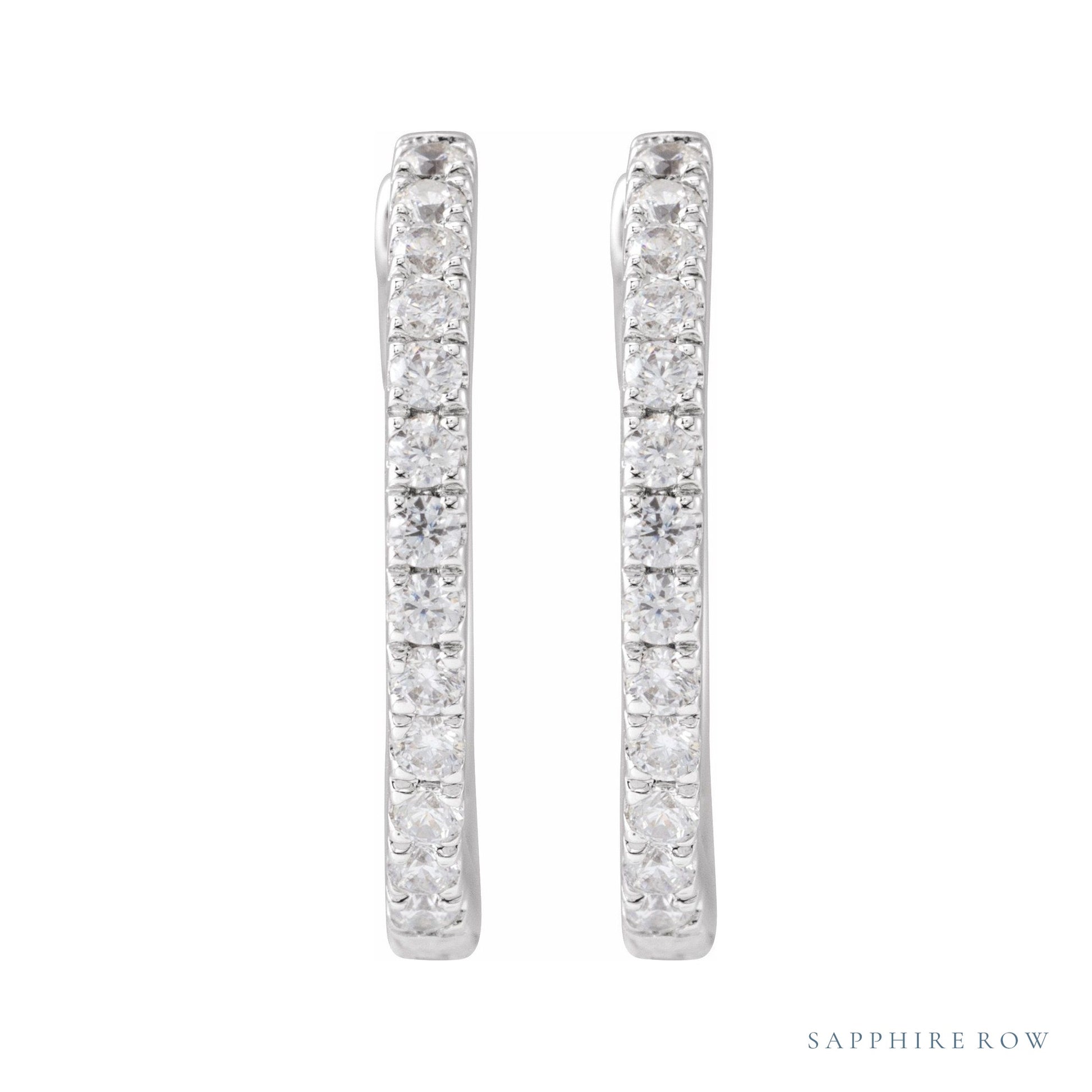 Sapphire Row Lab-Grown Diamond Pavé Huggie Earrings - 14K White Gold, 16.3 mm (view 2)