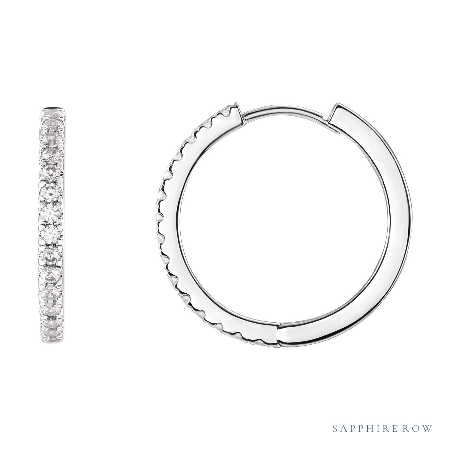Sapphire Row Lab-Grown Diamond Pavé Huggie Earrings - 14K White Gold, 17.4 mm