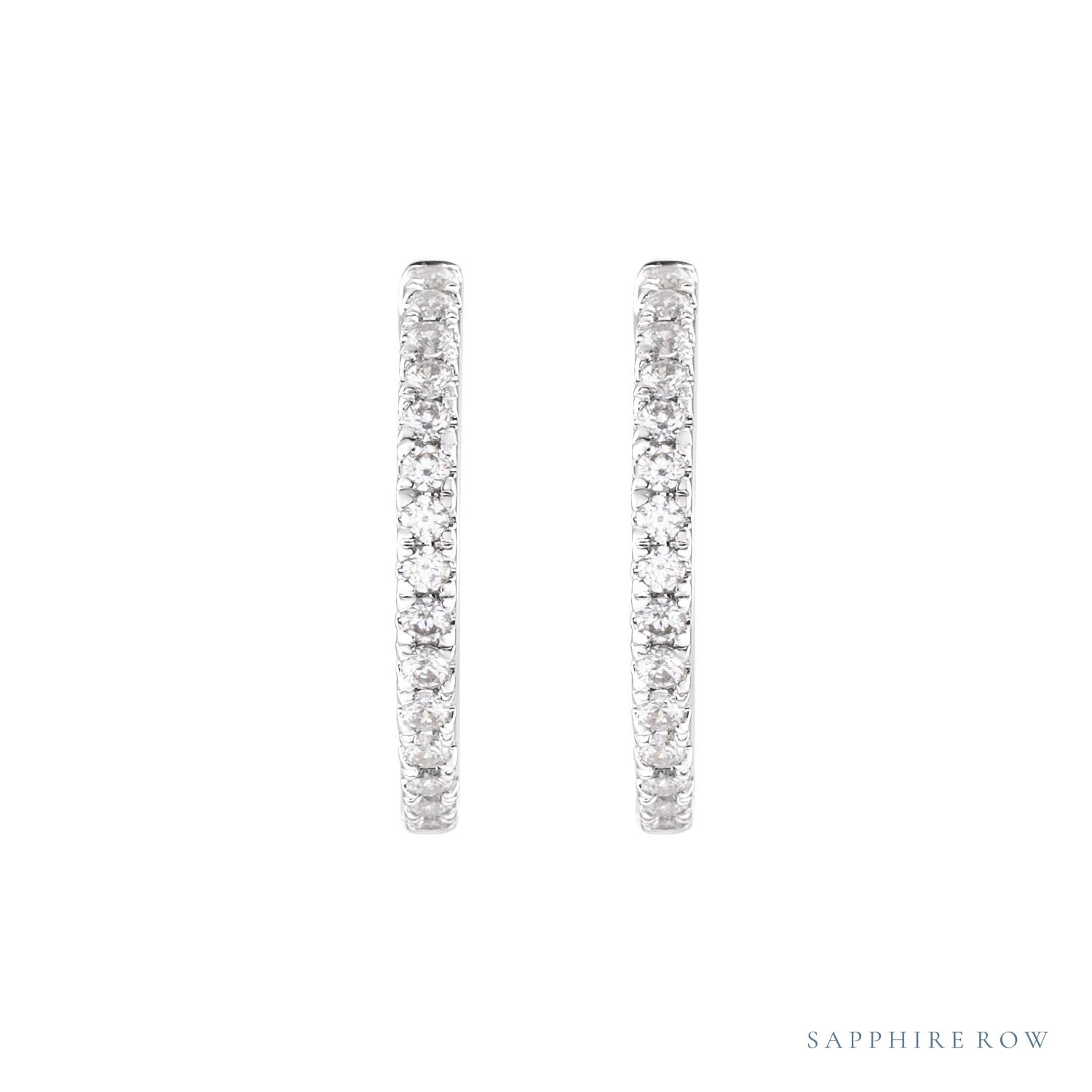 Sapphire Row Lab-Grown Diamond Pavé Huggie Earrings - 14K White Gold, 17.4 mm (view 2)