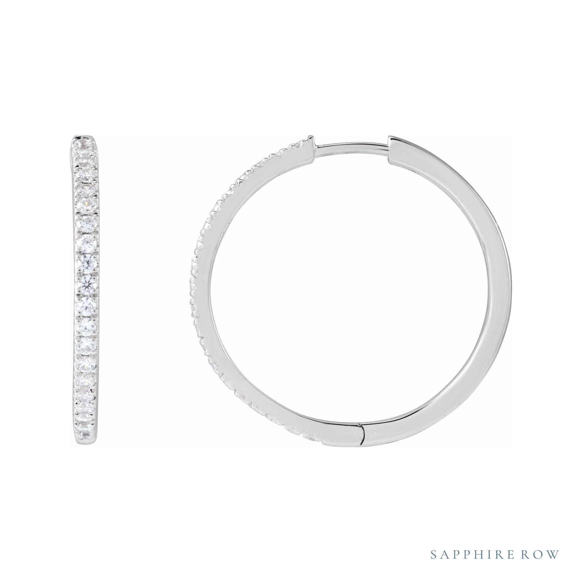Sapphire Row Lab-Grown Diamond Pavé Huggie Earrings - 14K White Gold, 22.9 mm