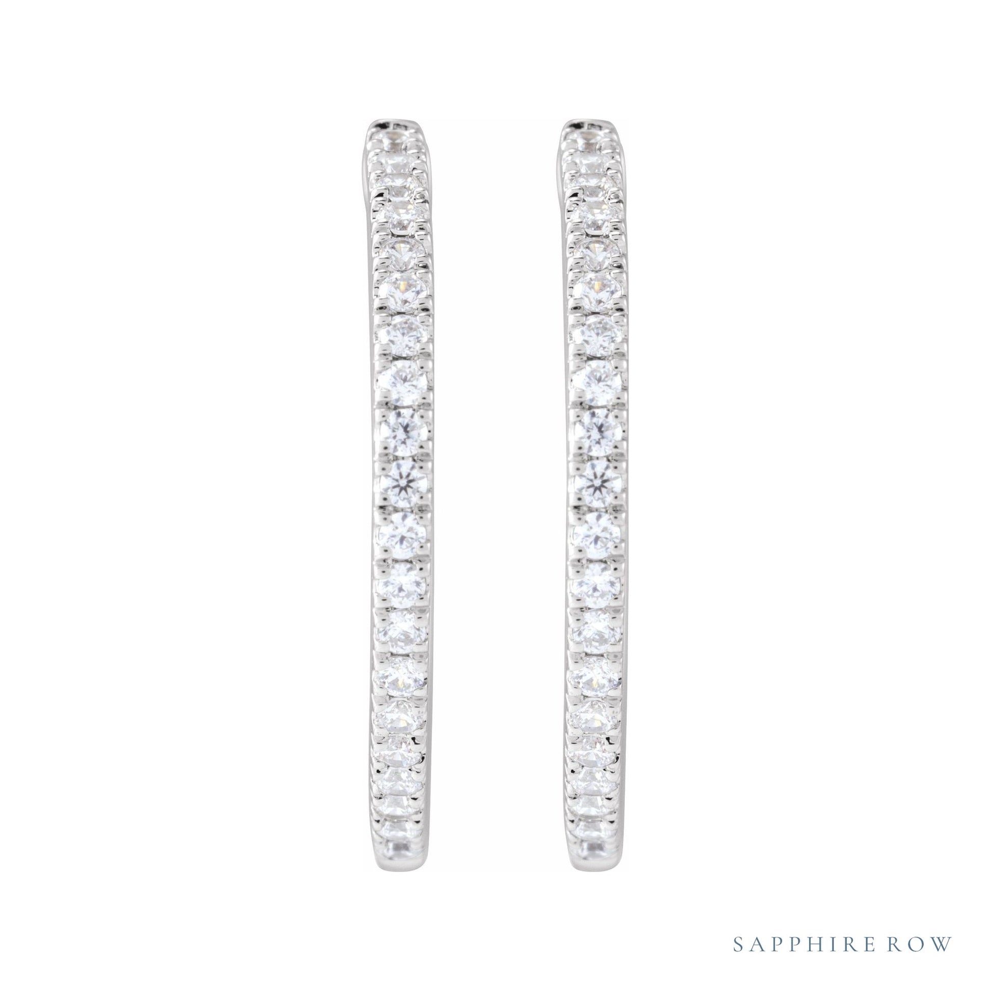 Sapphire Row Lab-Grown Diamond Pavé Huggie Earrings - 14K White Gold, 22.9 mm (view 2)