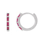 Sapphire Row Natural Gemstone Baguette Huggie Earrings - Ruby, 14K White Gold