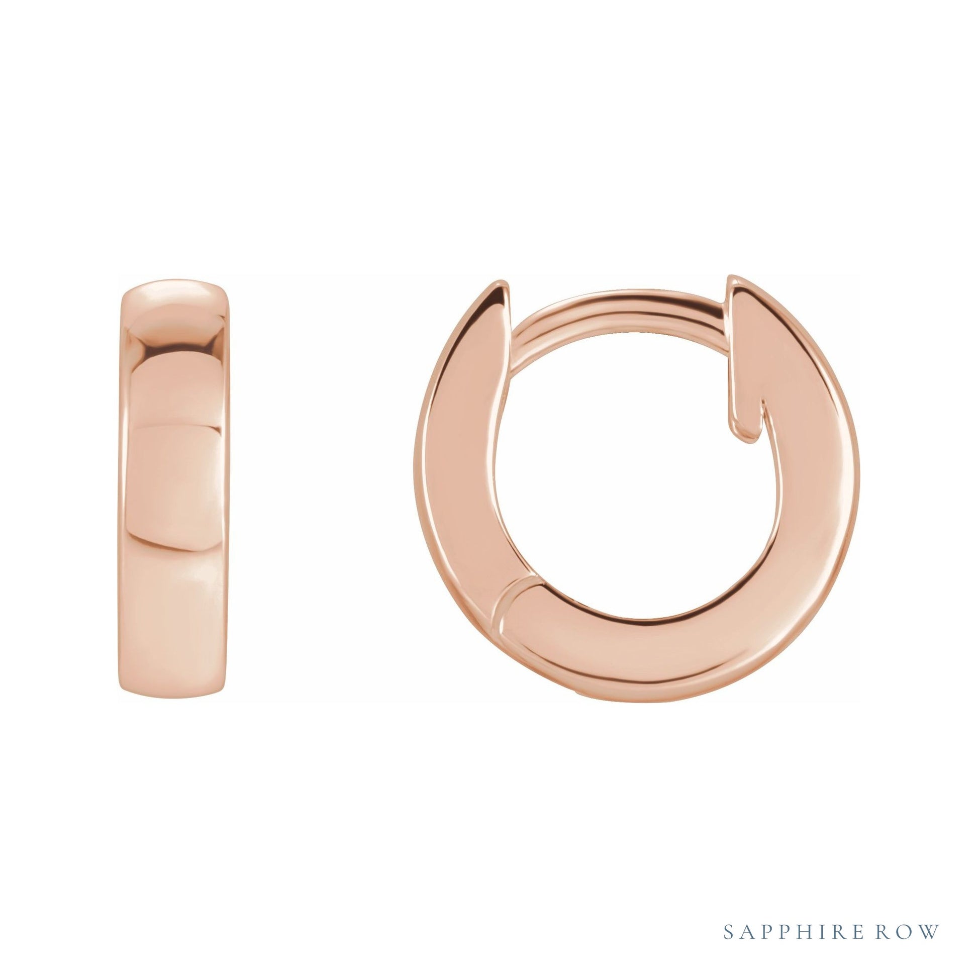 Sapphire Row Gold Thick Huggie Earrings - 14K Rose Gold
