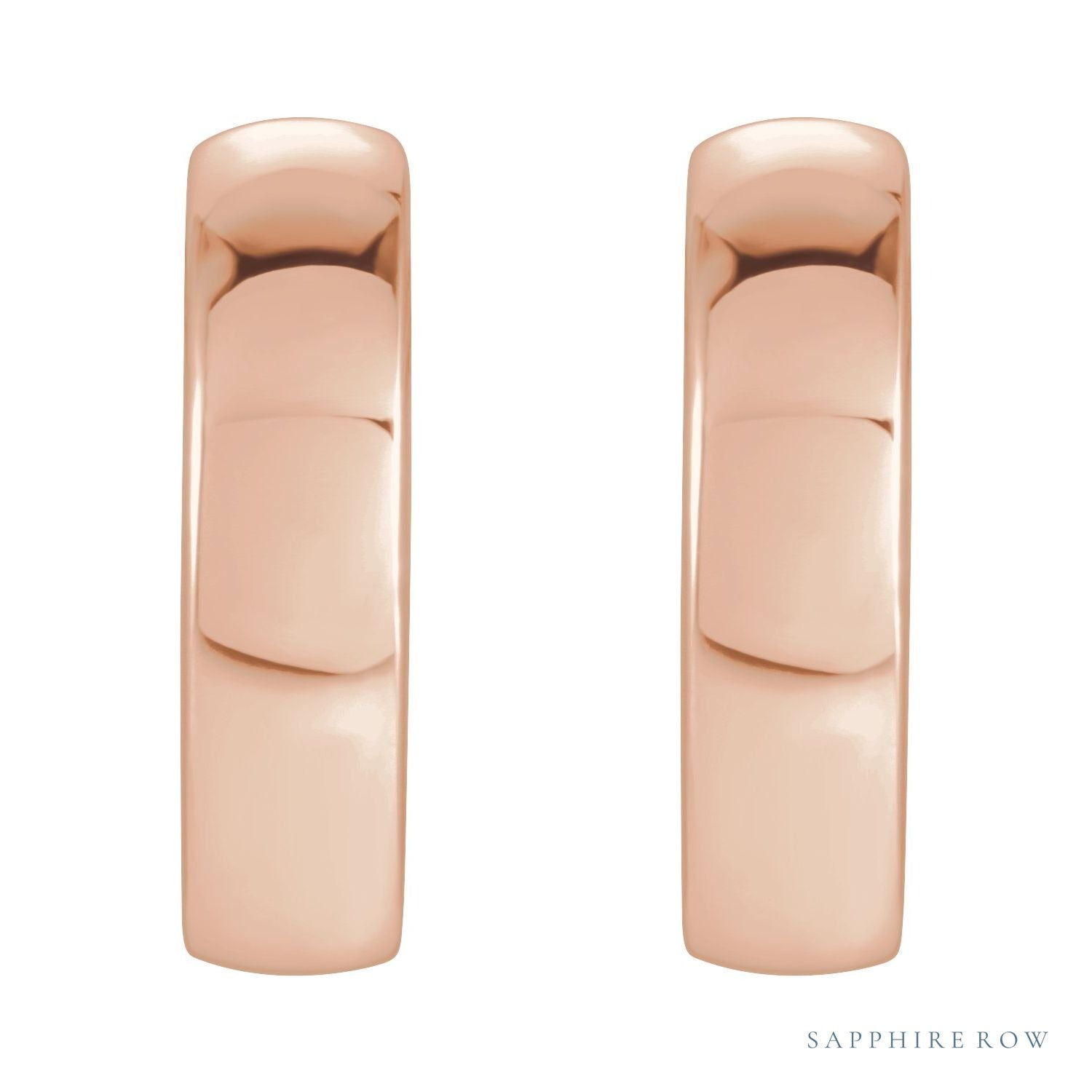 Sapphire Row Gold Thick Huggie Earrings - 14K Rose Gold (view 2)