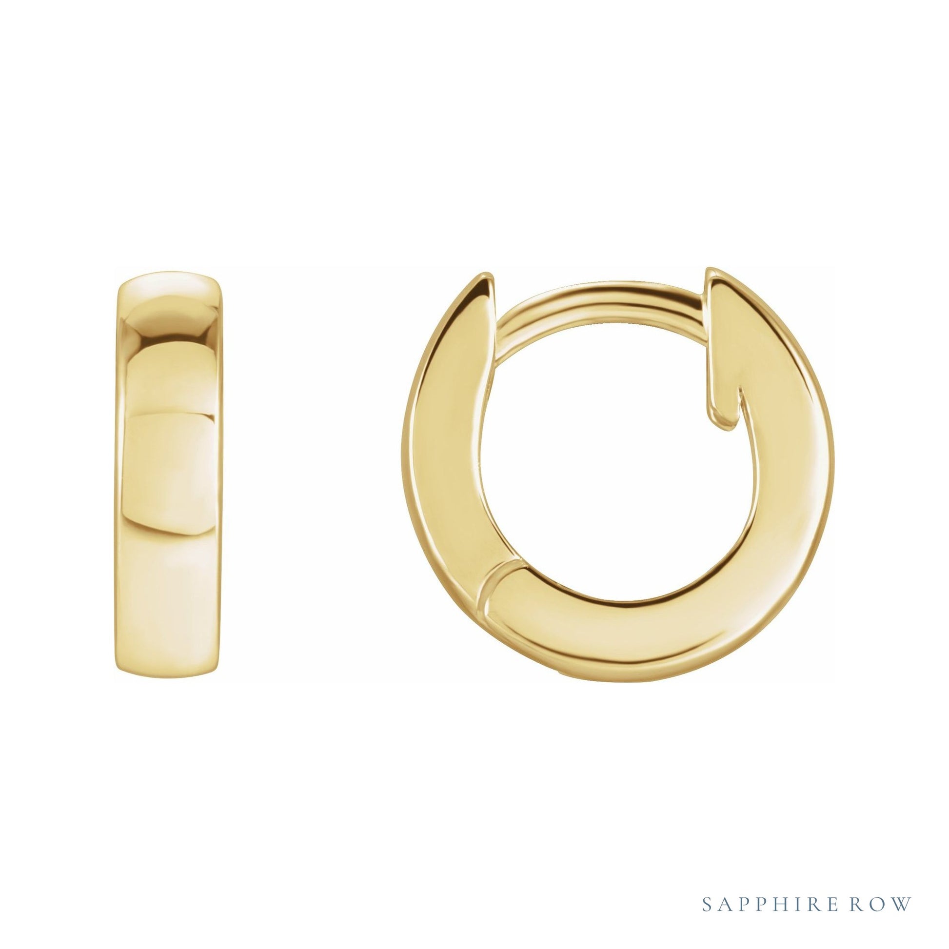 Sapphire Row Gold Thick Huggie Earrings - 10K Yellow Gold