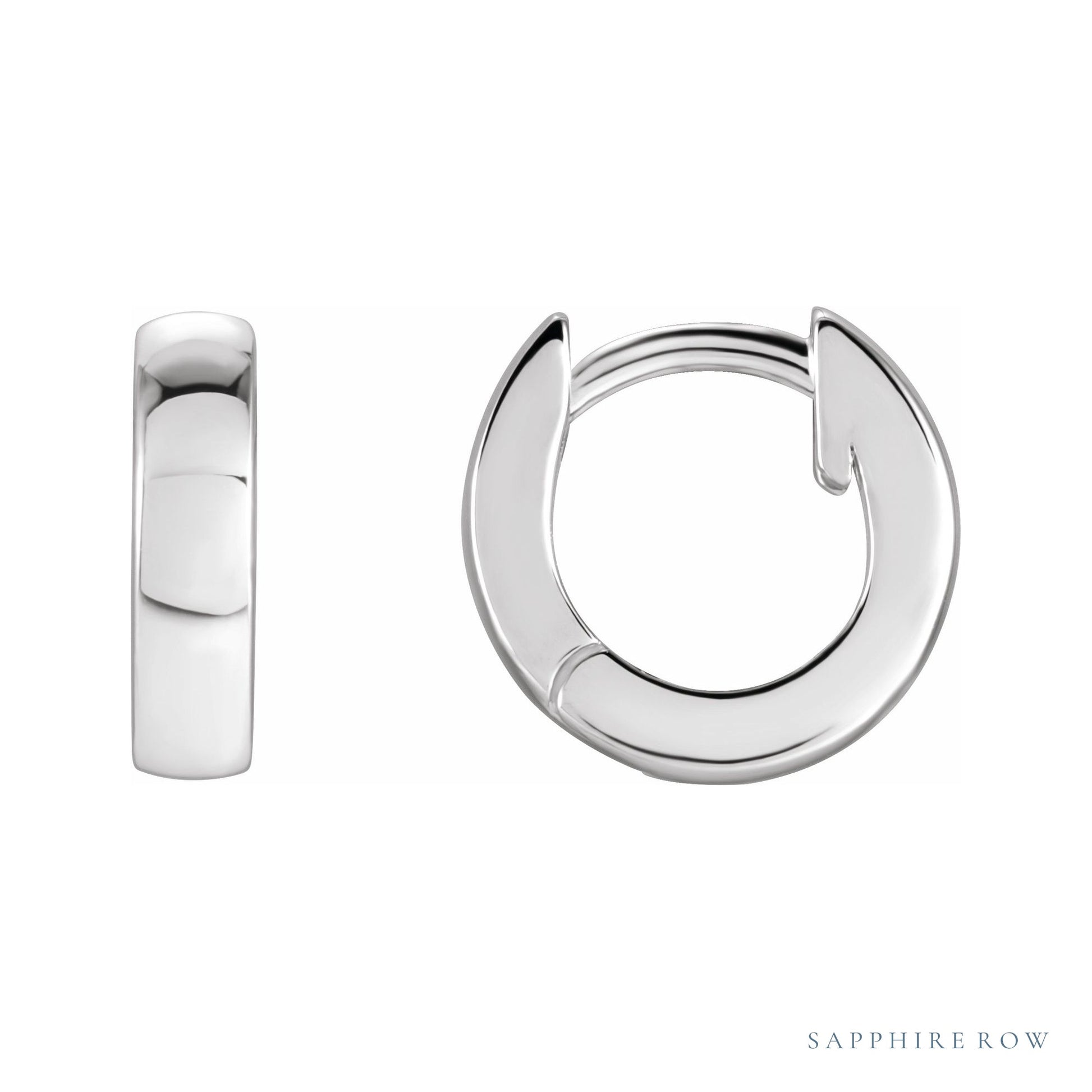 Sapphire Row Gold Thick Huggie Earrings - 14K White Gold