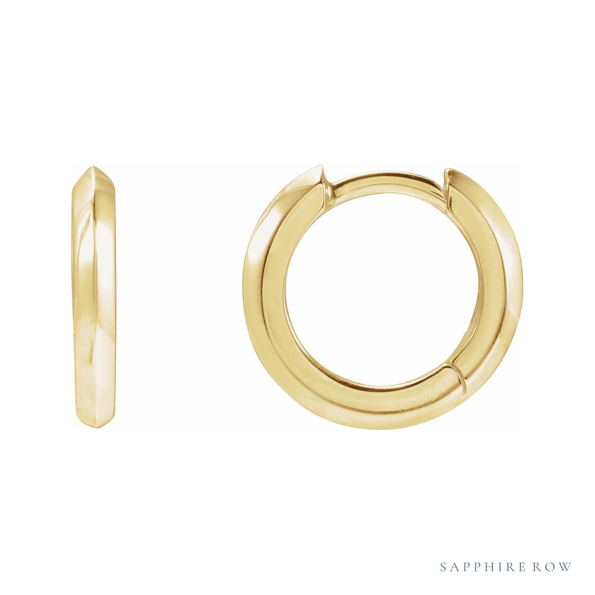 Sapphire Row Gold Knife-Edge Huggie Earrings - 14K Yellow Gold, 12.5 mm