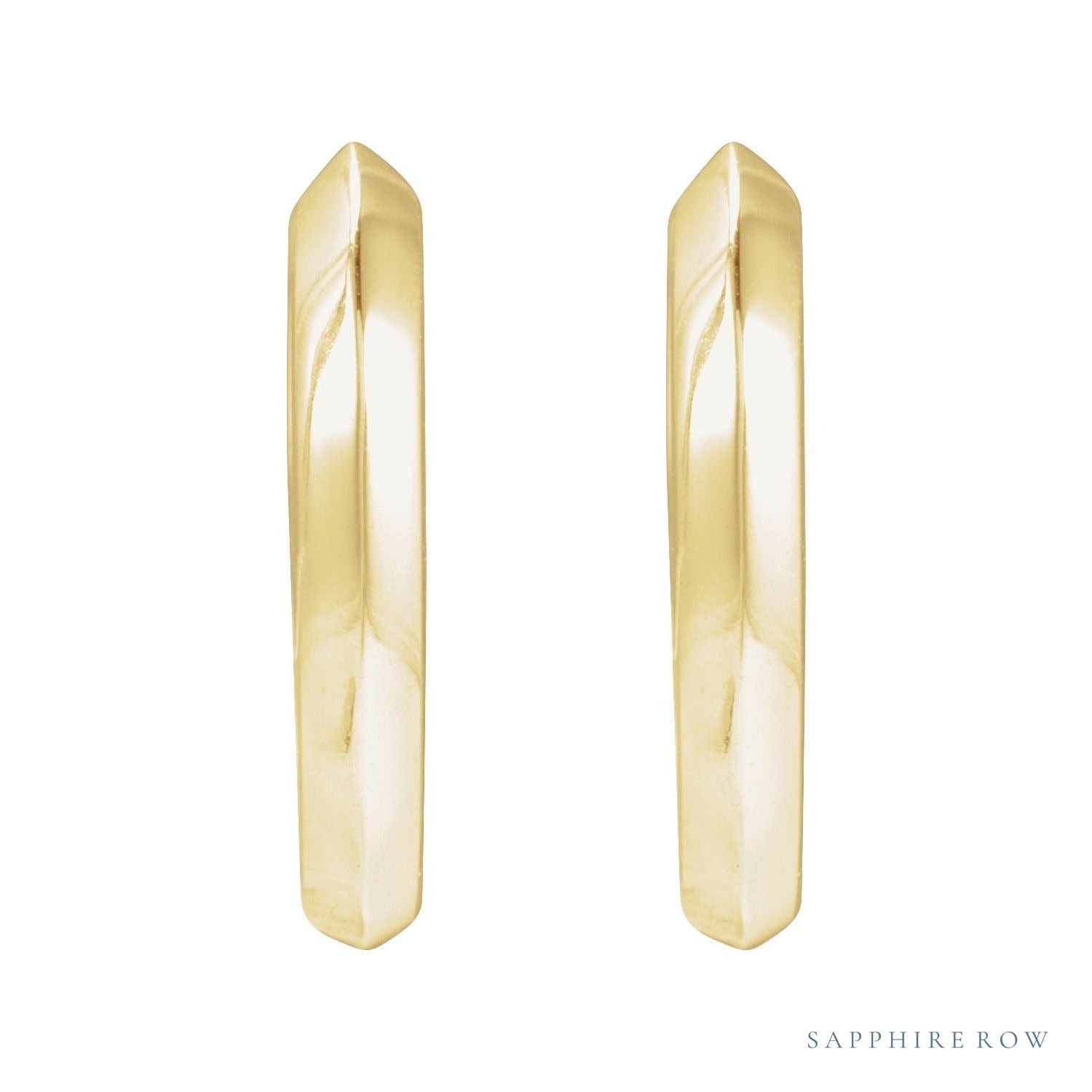 Sapphire Row Gold Knife-Edge Huggie Earrings - 14K Yellow Gold, 12.5 mm (view 2)