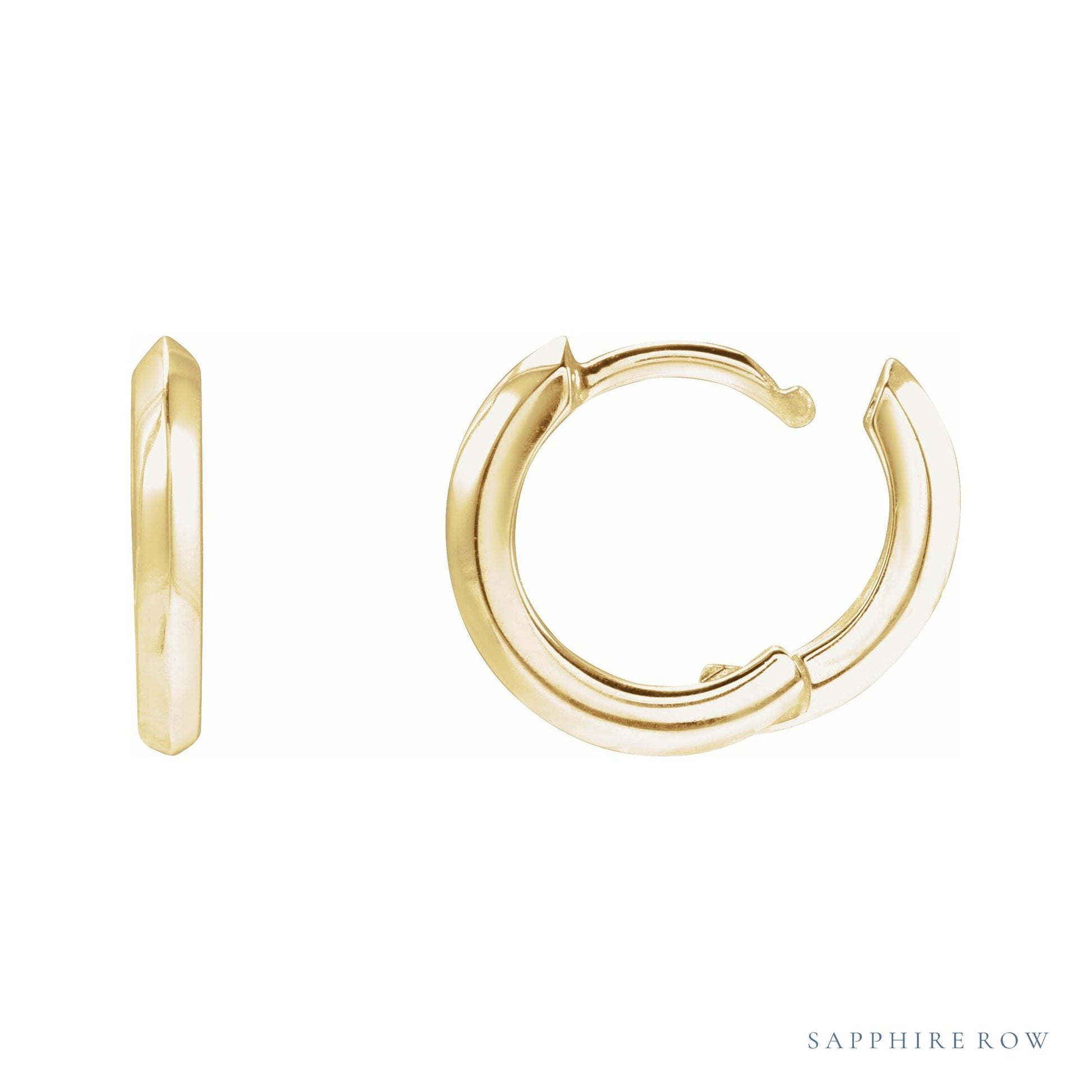 Sapphire Row Gold Knife-Edge Huggie Earrings - 14K Yellow Gold, 12.5 mm (view 3)
