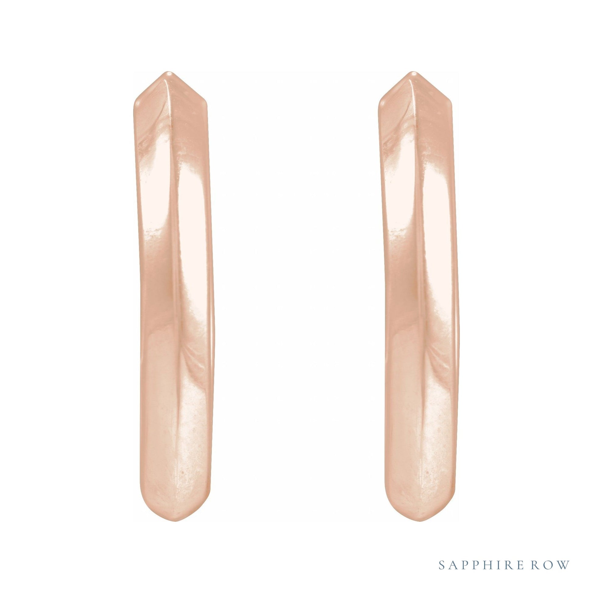 Sapphire Row Gold Knife-Edge Huggie Earrings - 14K Rose Gold, 15 mm (view 2)