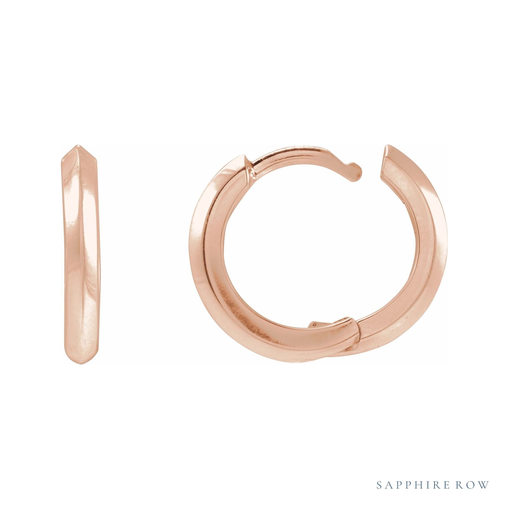 Sapphire Row Gold Knife-Edge Huggie Earrings - 14K Rose Gold, 15 mm (view 3)