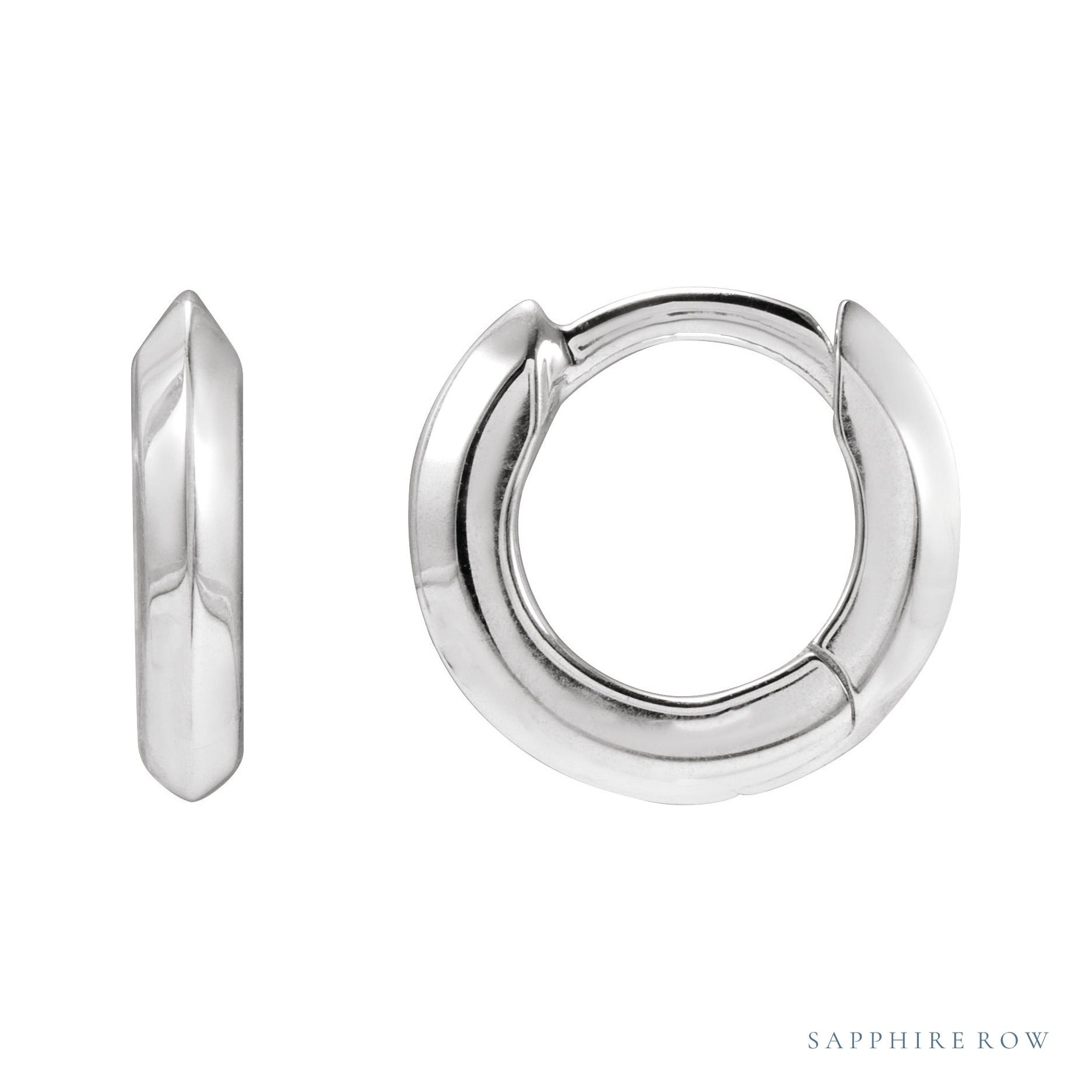 Sapphire Row Gold Knife-Edge Huggie Earrings - 14K White Gold, 10 mm