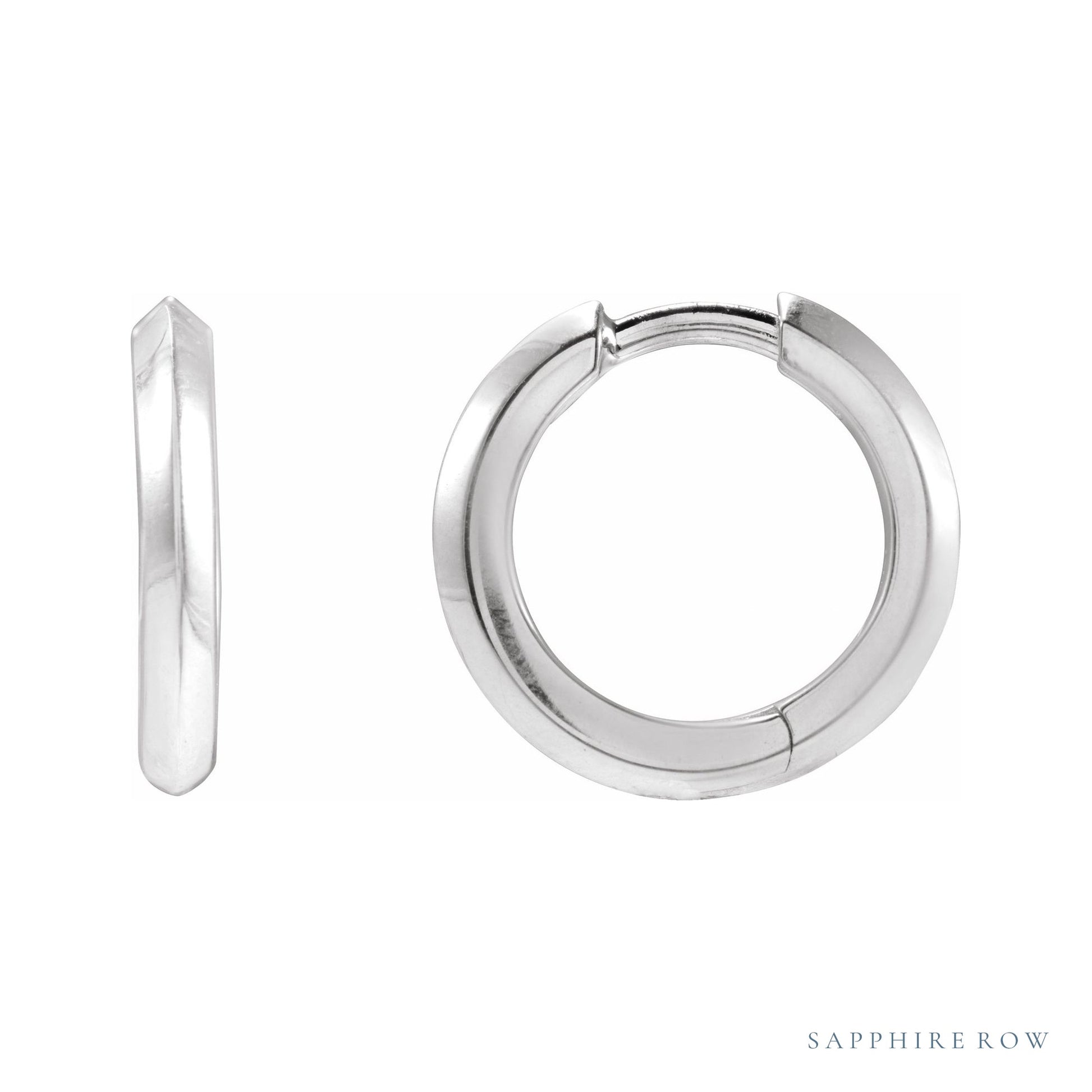 Sapphire Row Gold Knife-Edge Huggie Earrings - 14K White Gold, 15 mm