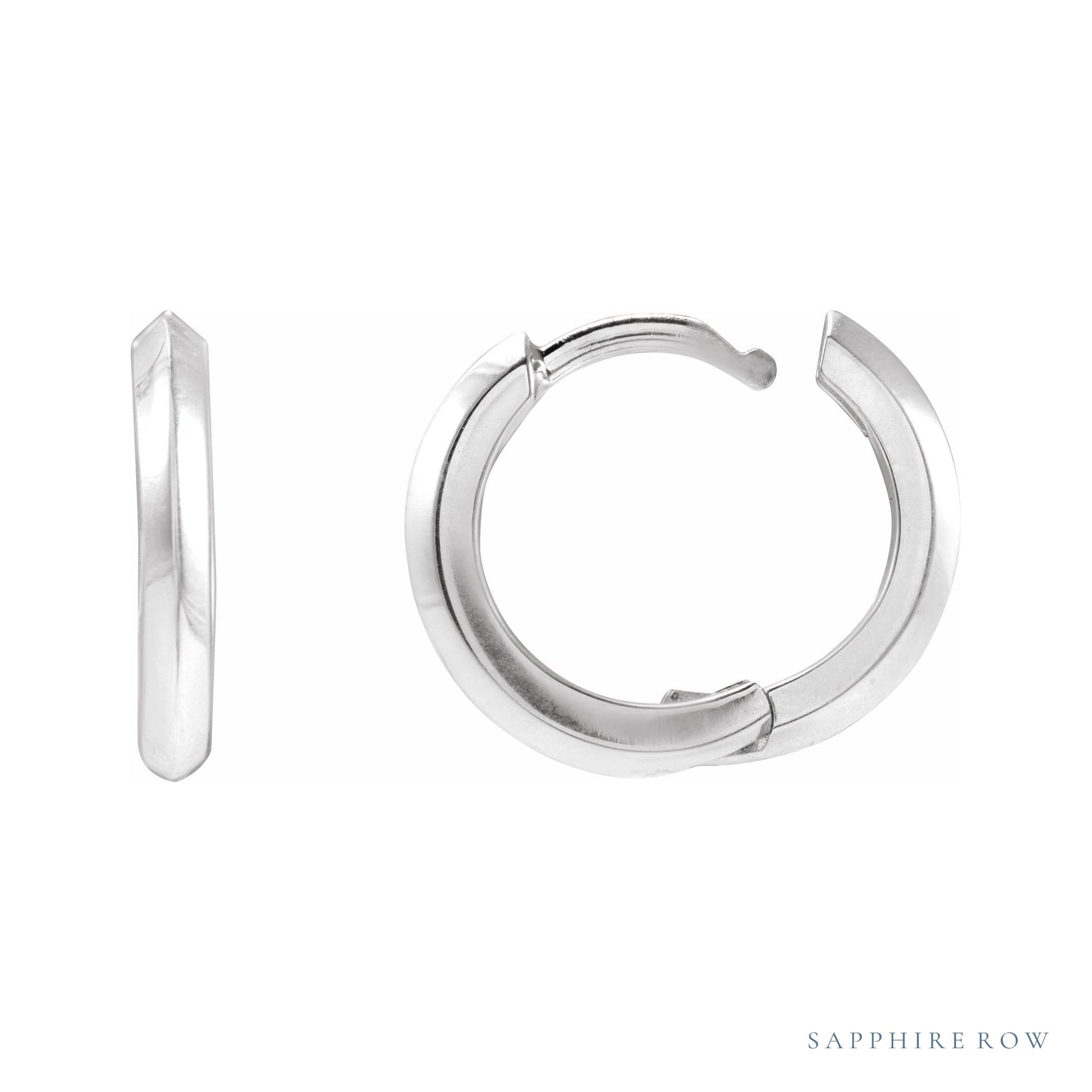 Sapphire Row Gold Knife-Edge Huggie Earrings - 14K White Gold, 15 mm (view 3)