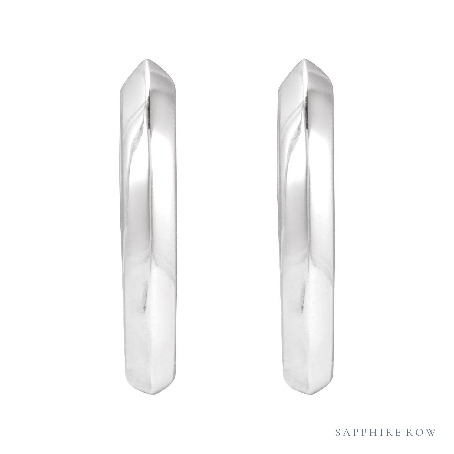 Sapphire Row Gold Knife-Edge Huggie Earrings - 14K White Gold, 12.5 mm (view 2)