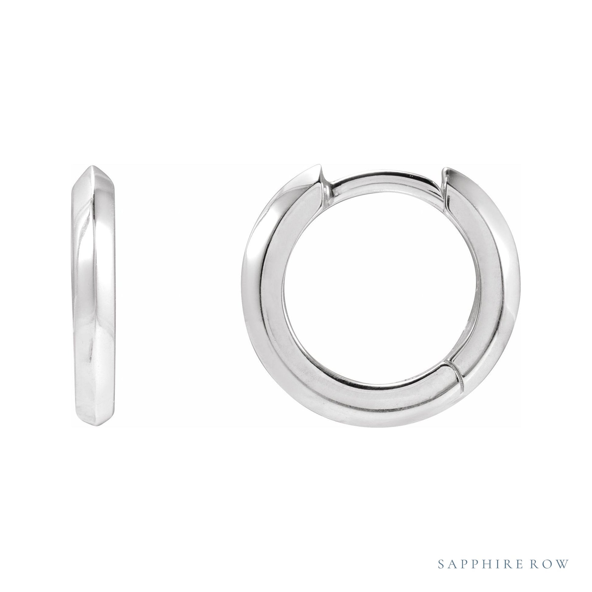Sapphire Row Gold Knife-Edge Huggie Earrings - Platinum, 12.5 mm