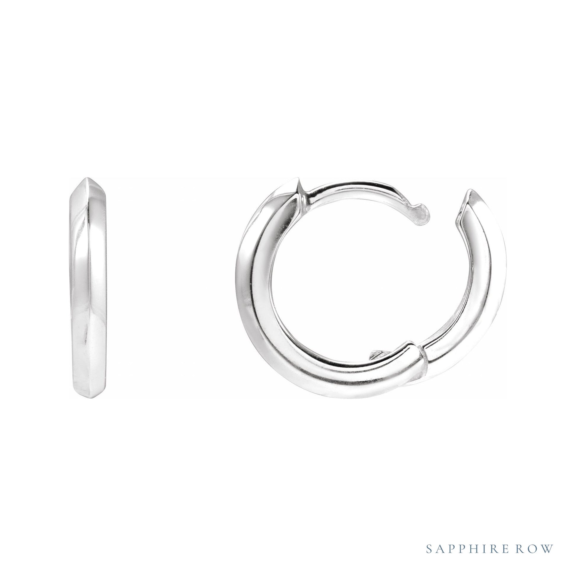 Sapphire Row Gold Knife-Edge Huggie Earrings - Platinum, 12.5 mm (view 3)