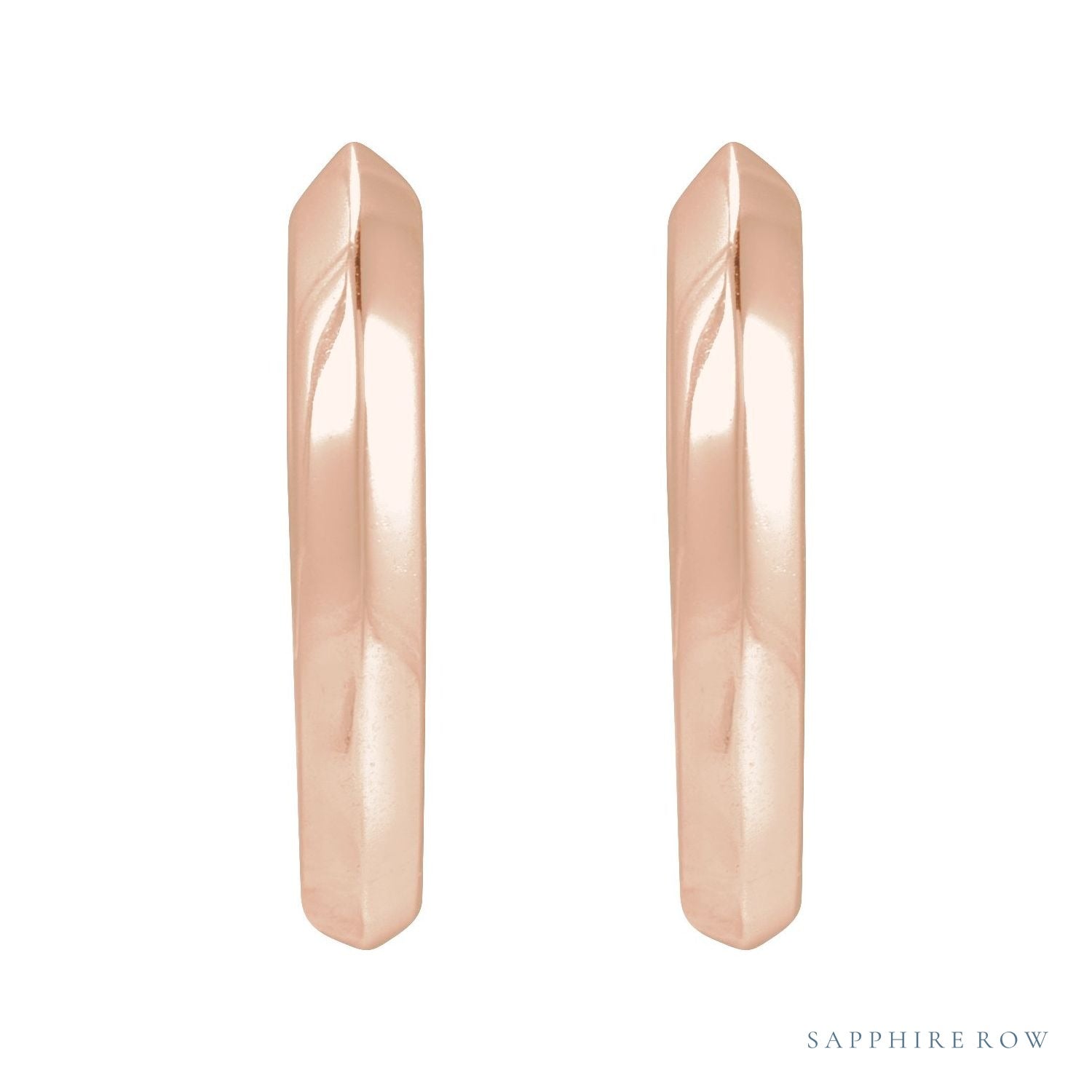 Sapphire Row Gold Knife-Edge Huggie Earrings - 14K Rose Gold, 12.5 mm (view 2)