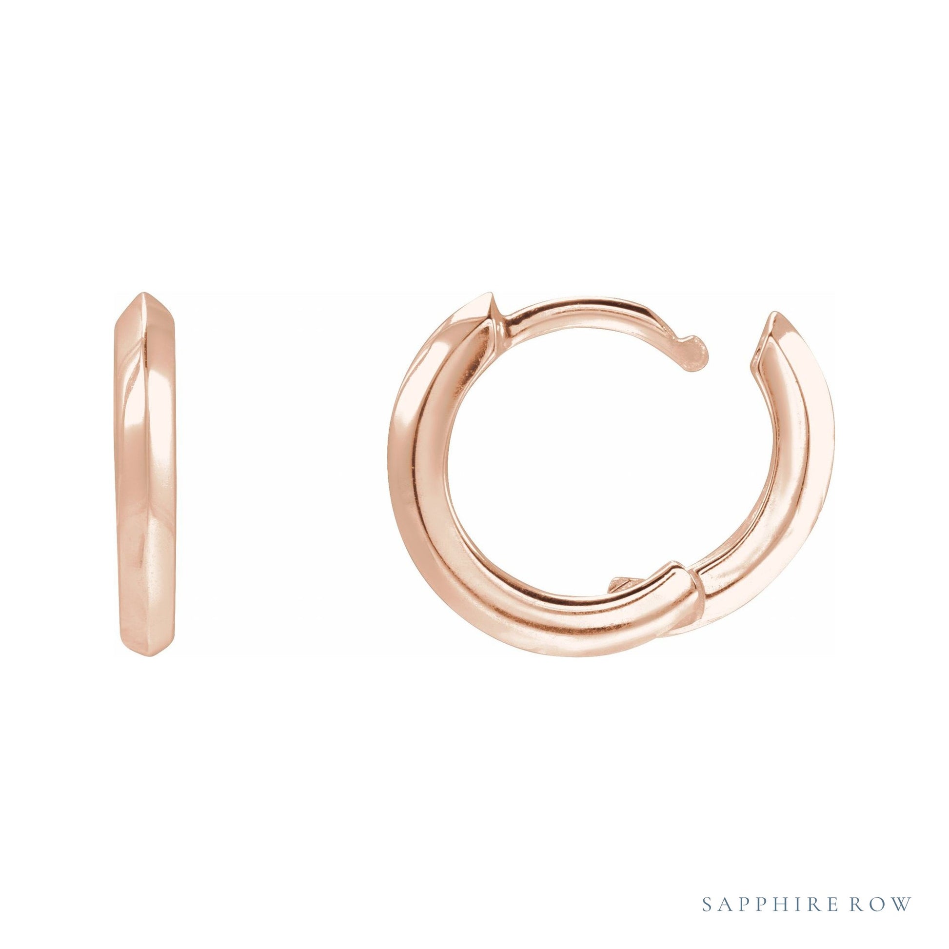 Sapphire Row Gold Knife-Edge Huggie Earrings - 14K Rose Gold, 12.5 mm (view 3)