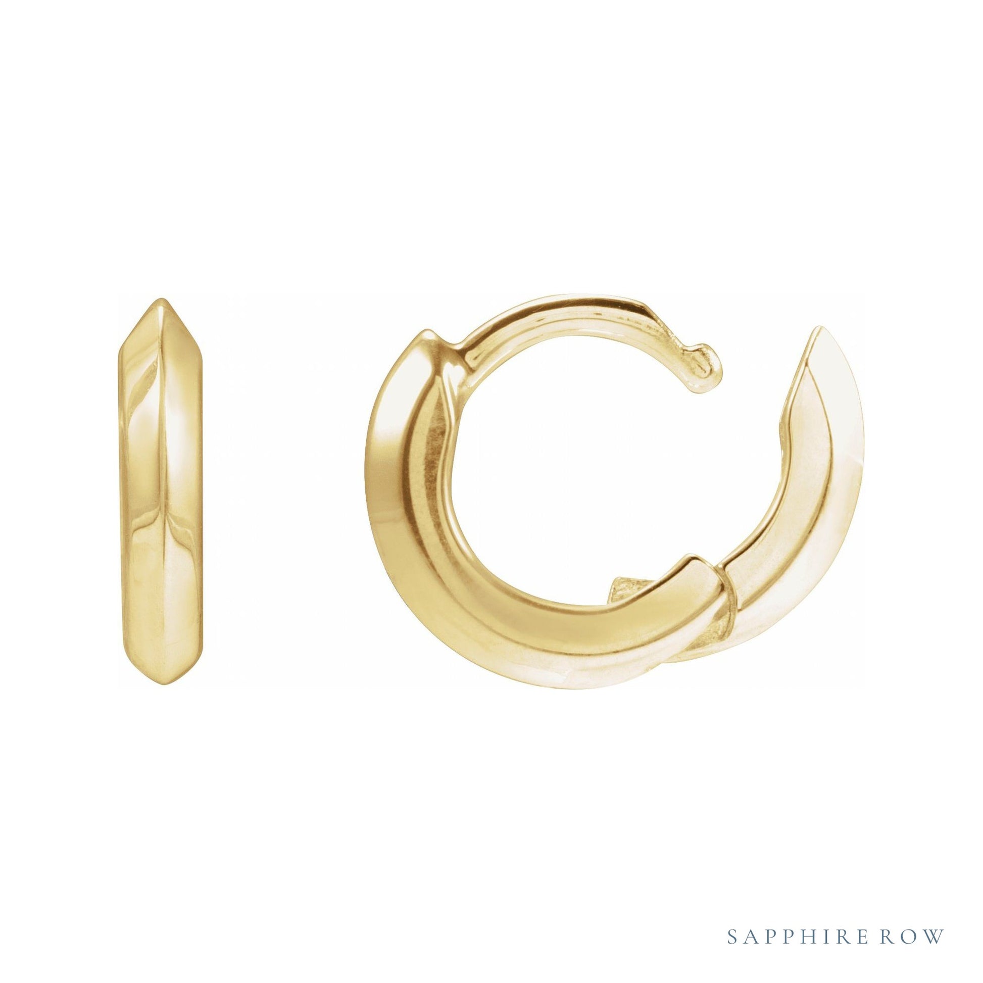 Sapphire Row Gold Knife-Edge Huggie Earrings - 14K Yellow Gold, 10 mm (view 3)
