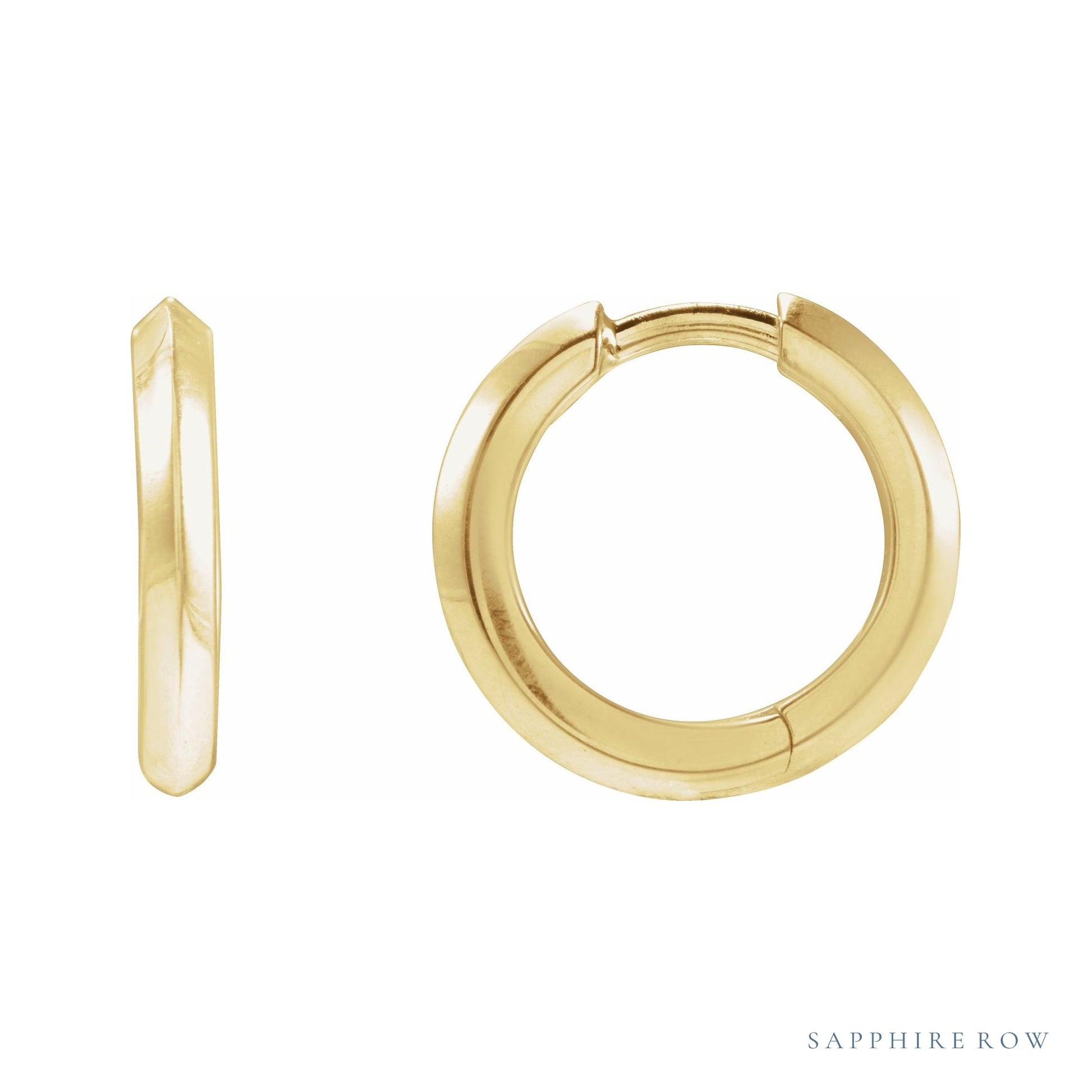 Sapphire Row Gold Knife-Edge Huggie Earrings - 14K Yellow Gold, 15 mm
