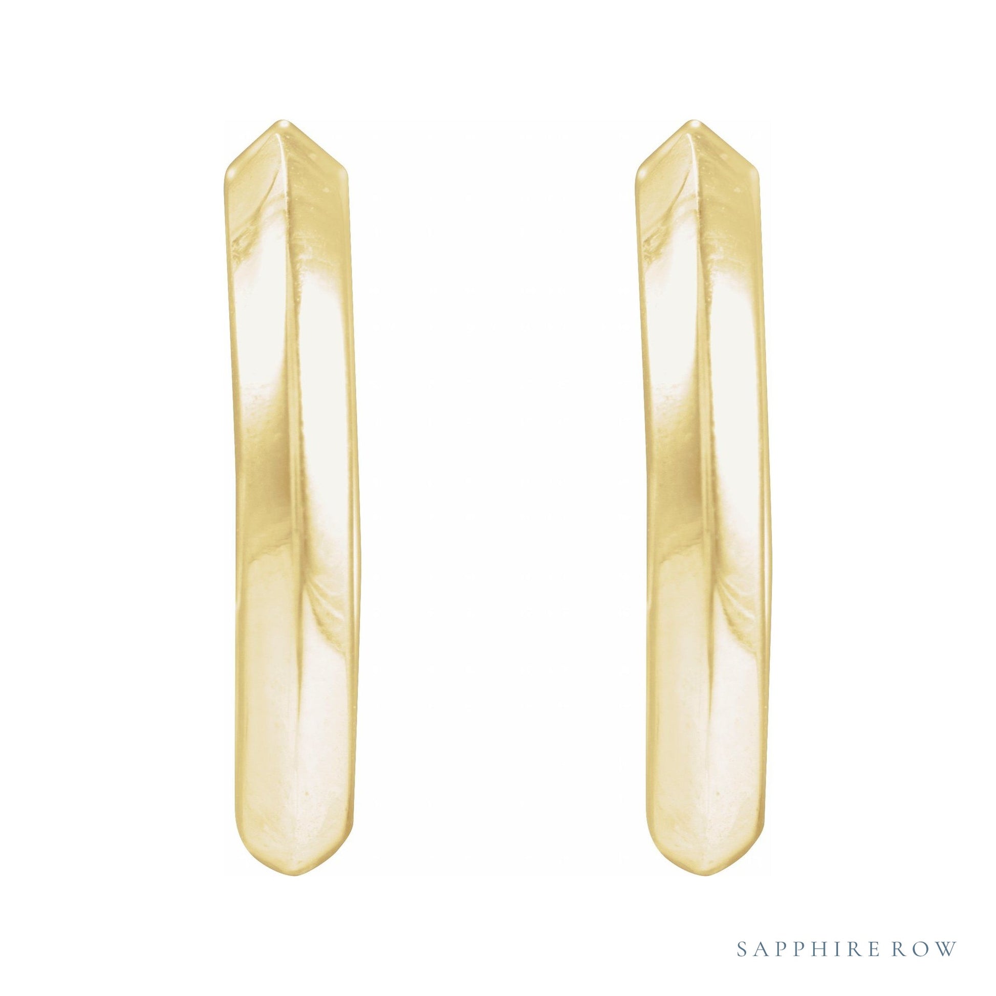 Sapphire Row Gold Knife-Edge Huggie Earrings - 14K Yellow Gold, 15 mm (view 2)