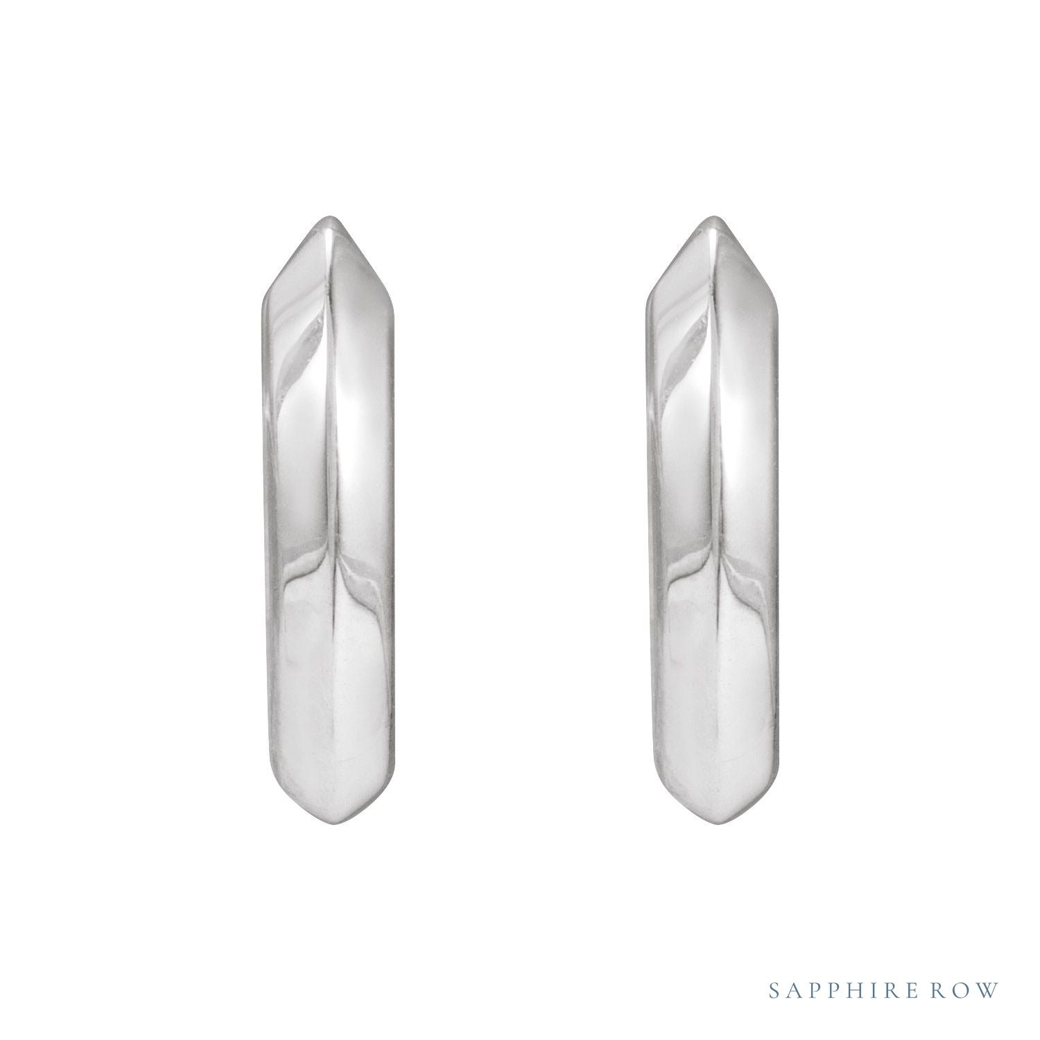 Sapphire Row Gold Knife-Edge Huggie Earrings - Platinum, 10 mm (view 2)