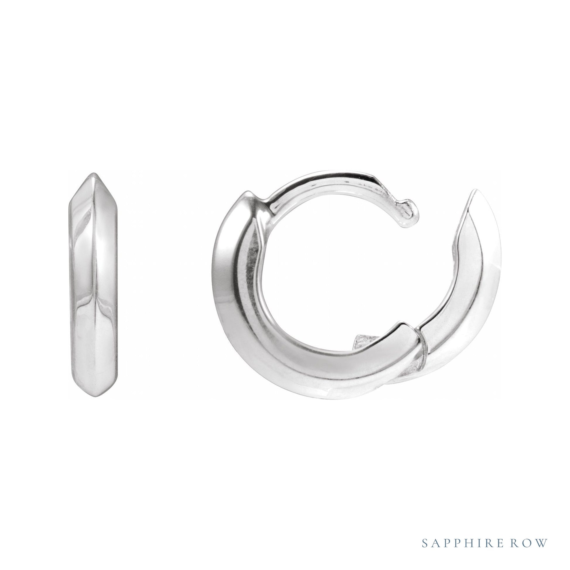 Sapphire Row Gold Knife-Edge Huggie Earrings - Platinum, 10 mm (view 3)