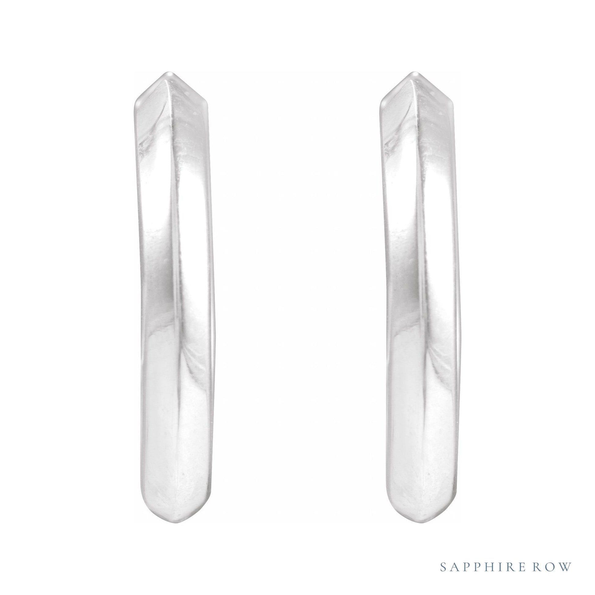 Sapphire Row Gold Knife-Edge Huggie Earrings - Platinum, 15 mm (view 2)