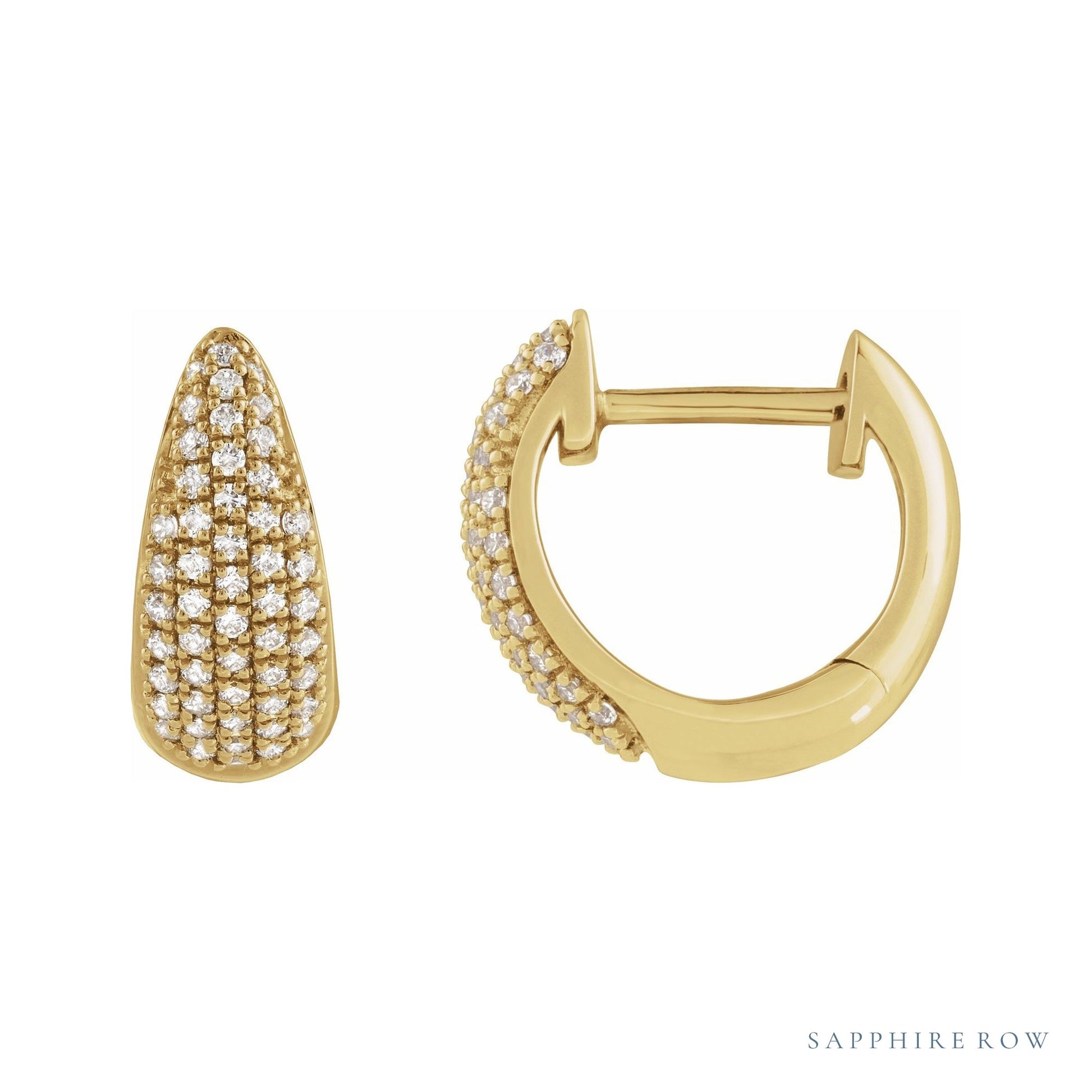 Sapphire Row Natural Diamond French Pavé Dome Huggie Earrings - 14K Yellow Gold, 1/3 CTW